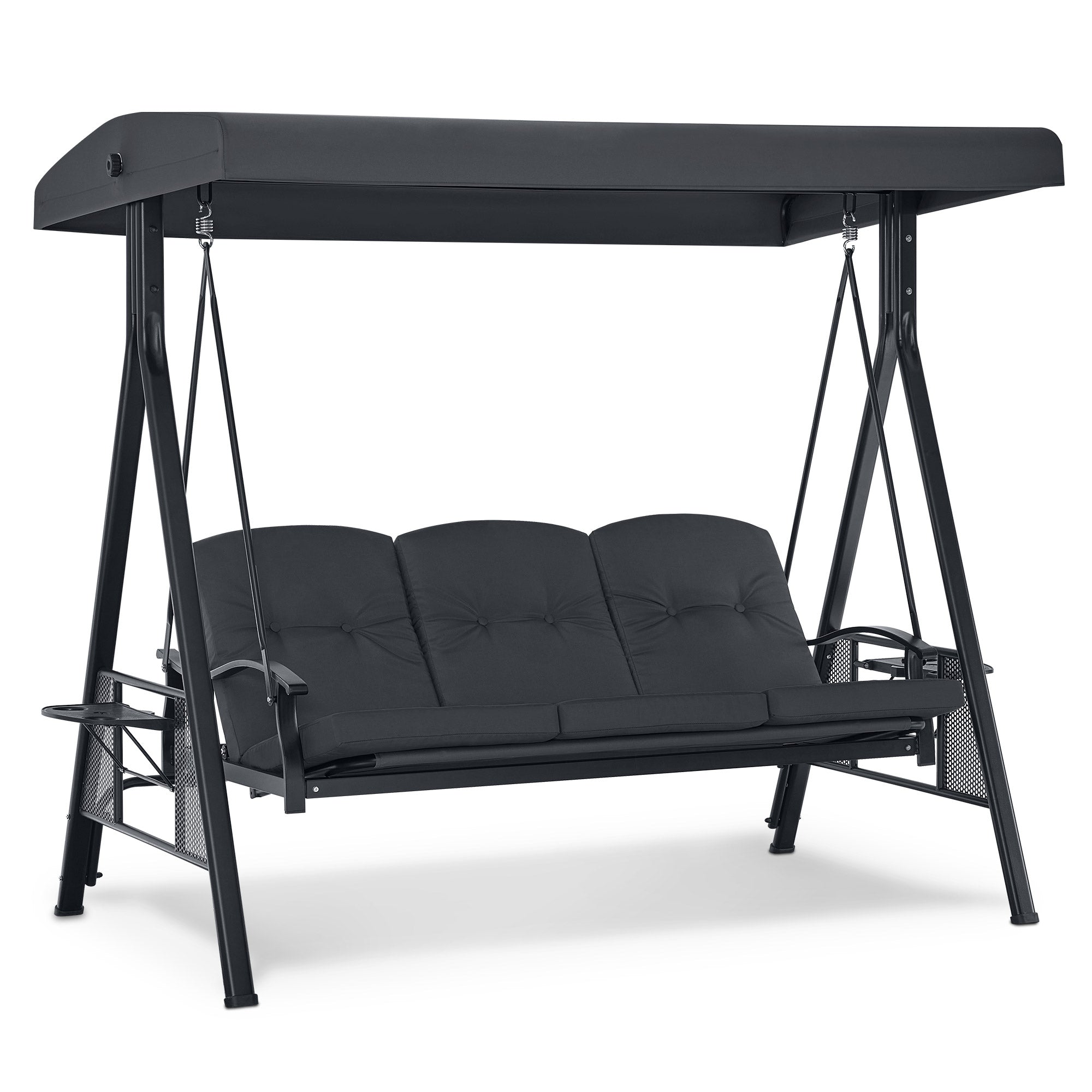 MCombo Dondolo da giardino a 3 posti, lettino da esterno resistente alle intemperie, panchina a dondolo con tettuccio, grigio scuro, 4092/4093