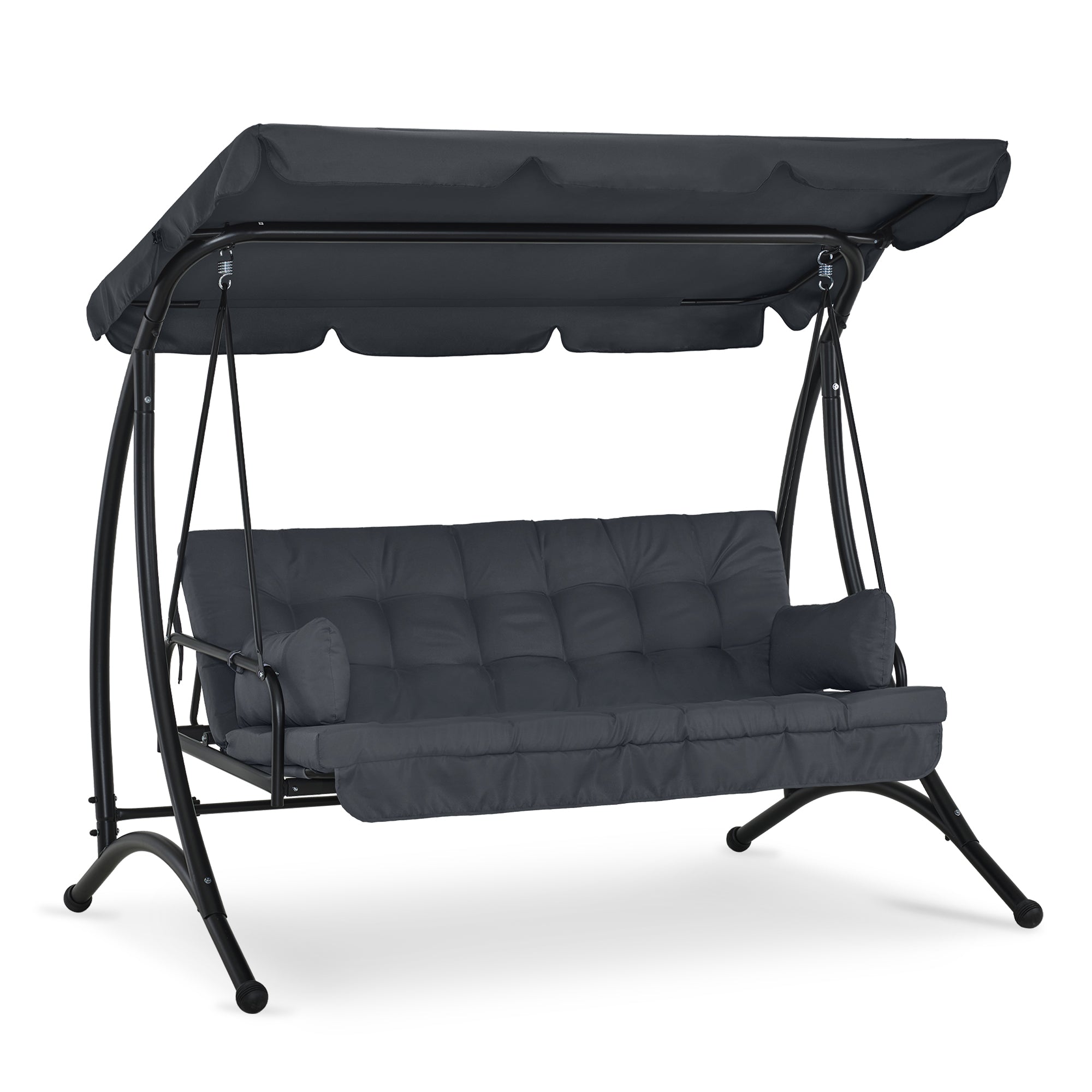 M MCombo 3-zits Hollywoodschommel met ligfunctie, met extra dik zitkussen en zonnedak, tuinschommel belastbaar tot 300 kg, 201x125x173 cm, weerbestendige buitenschommelbank 4095 (grijs)