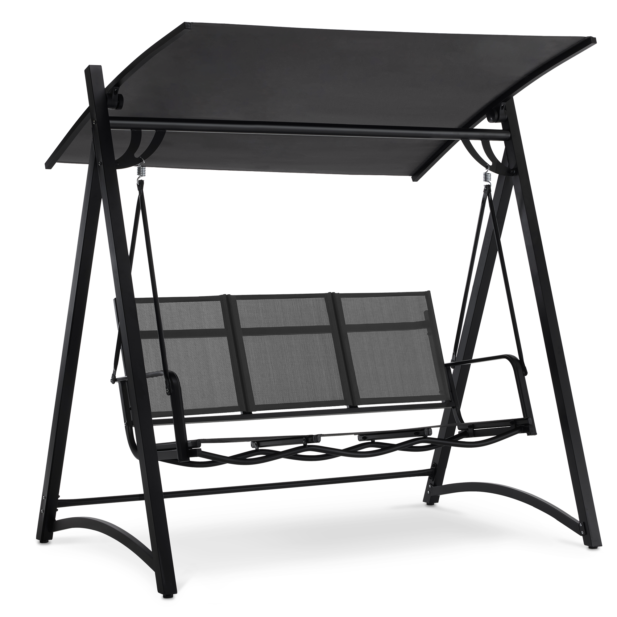 M MCombo Hollywoodschaukel 3-zits, tuinschommel met verstelbaar zonnescherm, schommelbank voor buiten, tuinligstoel weerbestendig, 300KG belastbaar, 132 x 188 x 182 cm, 8009 (Donkergrijs)
