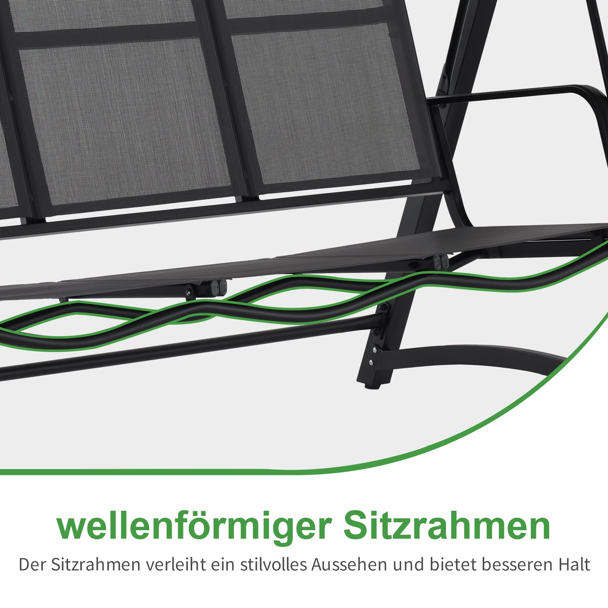 M MCombo Hollywoodschaukel 3-zits, tuinschommel met verstelbaar zonnescherm, schommelbank voor buiten, tuinligstoel weerbestendig, 300KG belastbaar, 132 x 188 x 182 cm, 8009 (Donkergrijs)