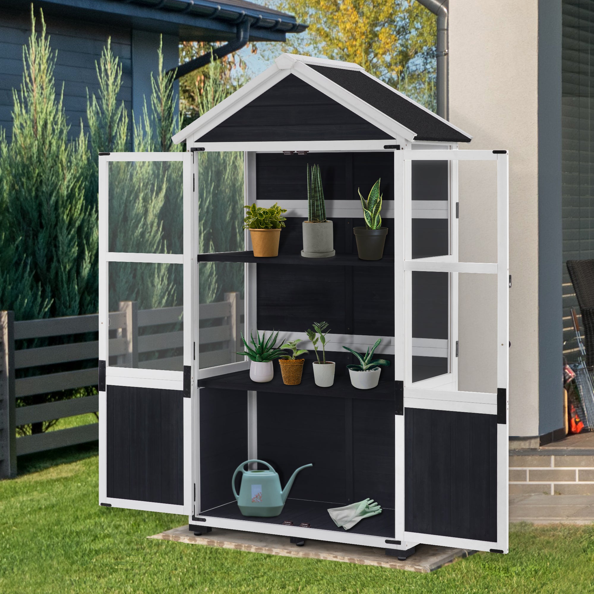MCombo Piccola casetta da giardino in legno, resistente alle intemperie, ideale come casetta da giardino/rimessa attrezzi, serra per balcone e terrazzo, 100 × 53 × 178 cm, 0111