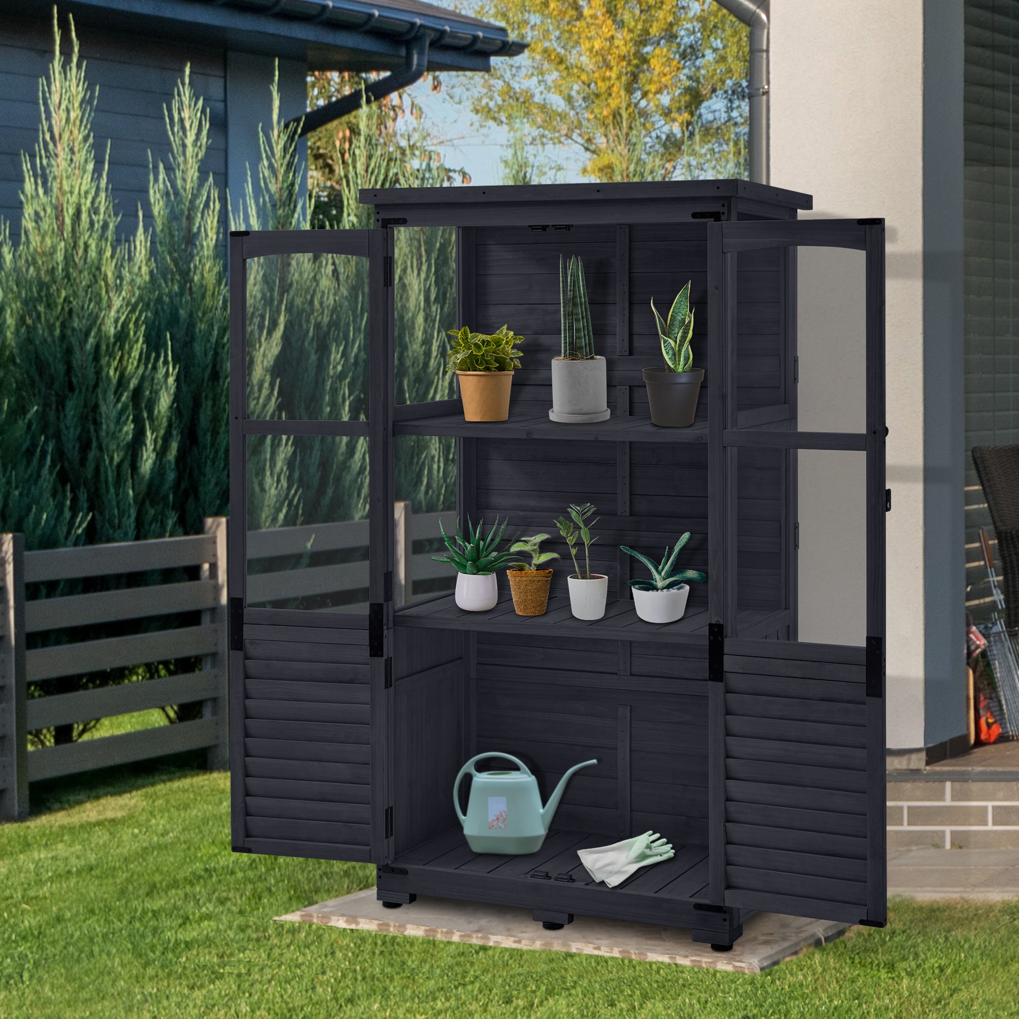 M MCombo Tuinkast Hout, Weerbestendig Gereedschapsgebouw Klein, Buiten Tuinhuis Gereedschuur voor Buitenruimte Terras Balkon, 0120, 87×46×160 cm