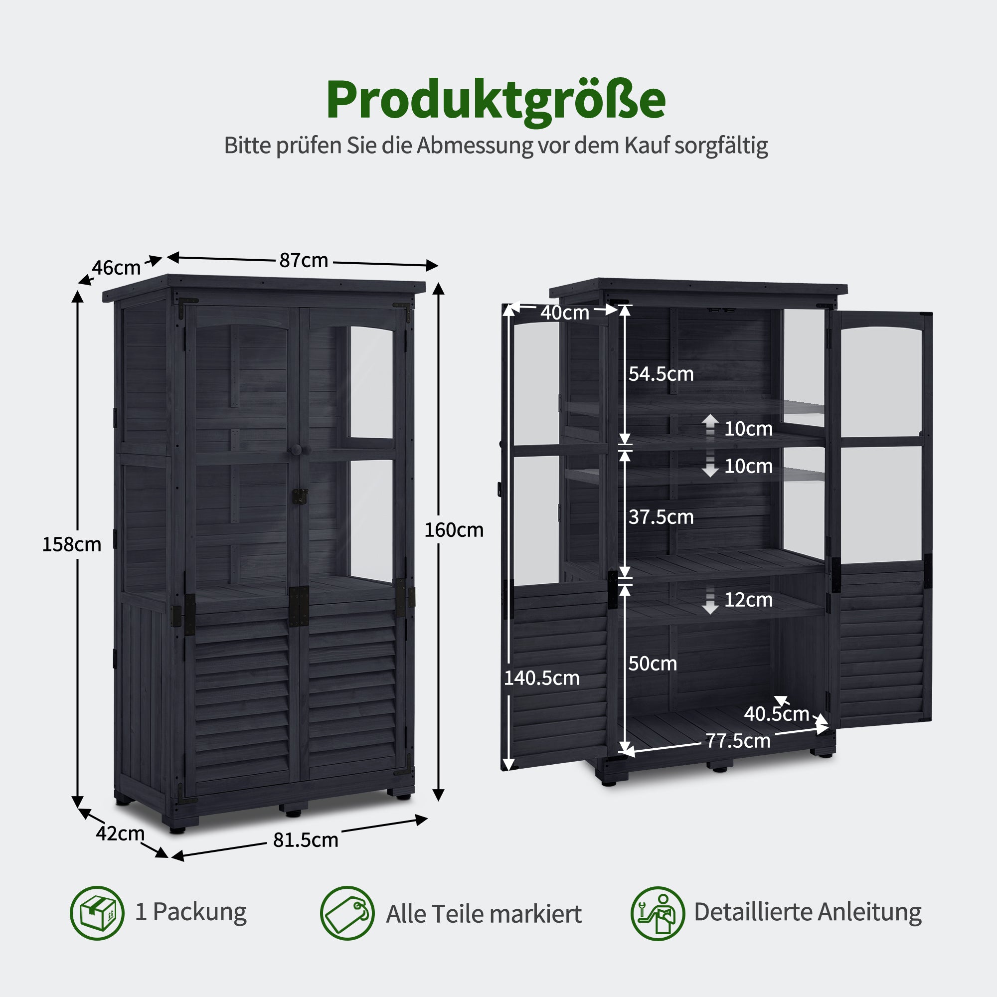 M MCombo Tuinkast Hout, Weerbestendig Gereedschapsgebouw Klein, Buiten Tuinhuis Gereedschuur voor Buitenruimte Terras Balkon, 0120, 87×46×160 cm