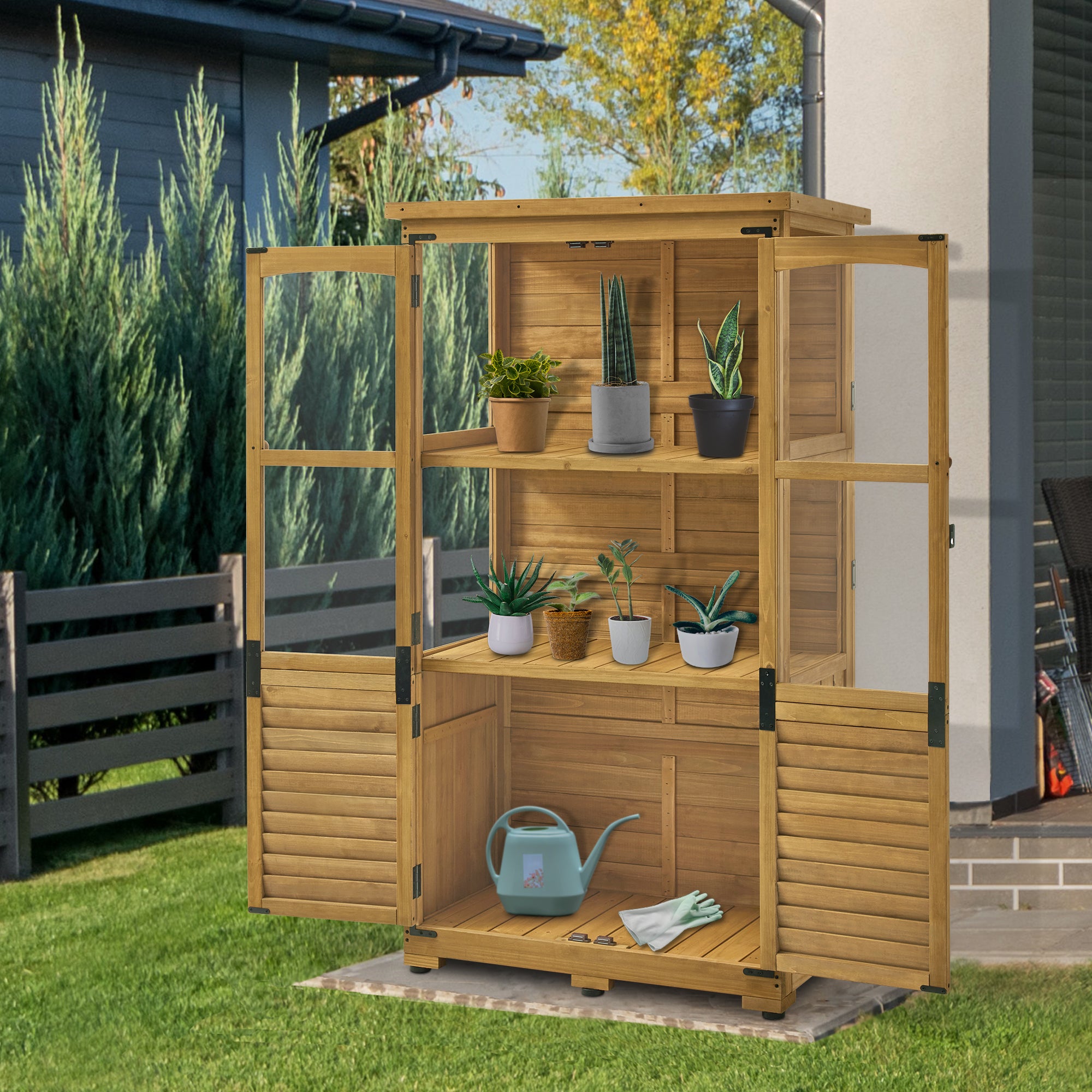 M MCombo Tuinkast Hout, Weerbestendig Gereedschapsgebouw Klein, Buiten Tuinhuis Gereedschuur voor Buitenruimte Terras Balkon, 0120, 87×46×160 cm