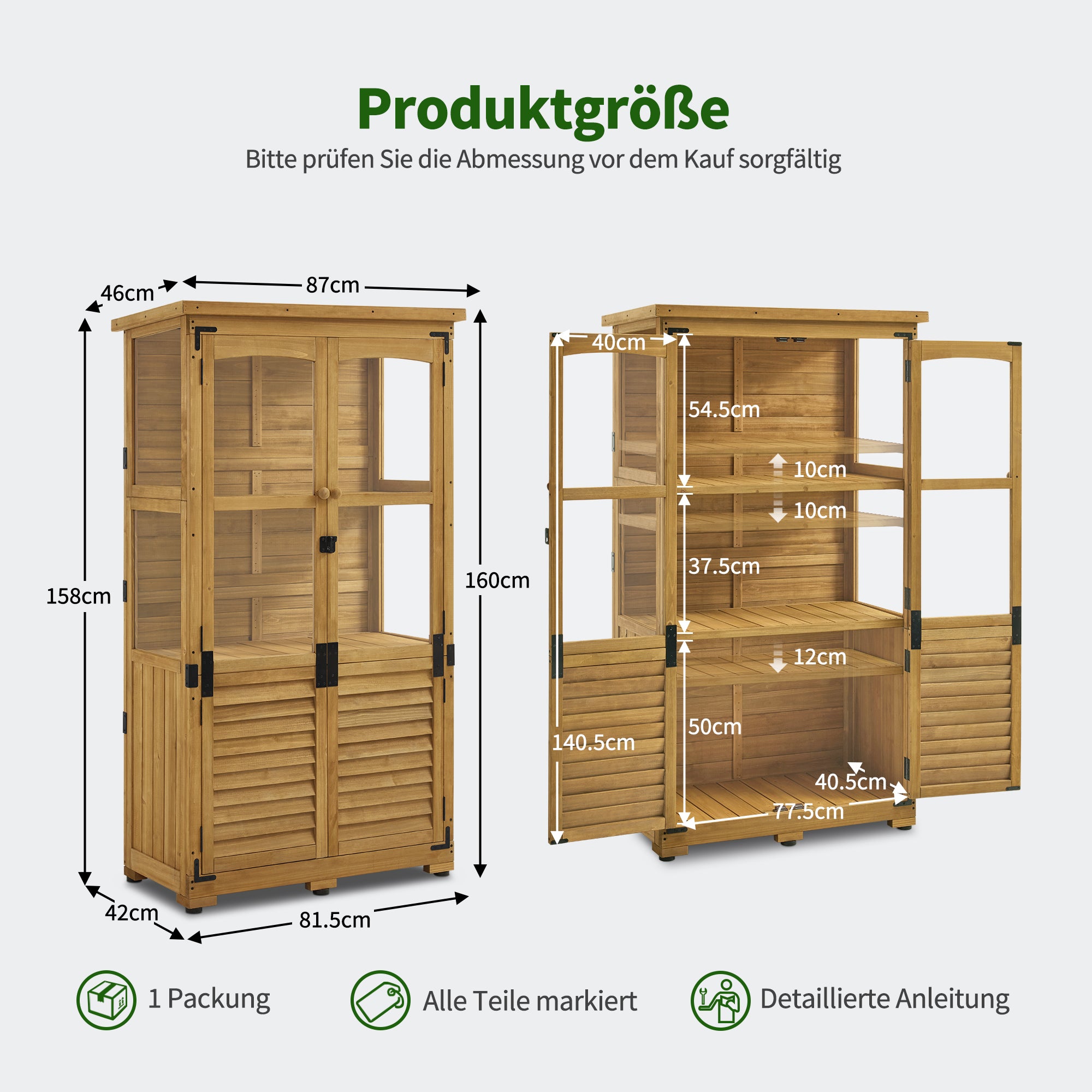 M MCombo Tuinkast Hout, Weerbestendig Gereedschapsgebouw Klein, Buiten Tuinhuis Gereedschuur voor Buitenruimte Terras Balkon, 0120, 87×46×160 cm