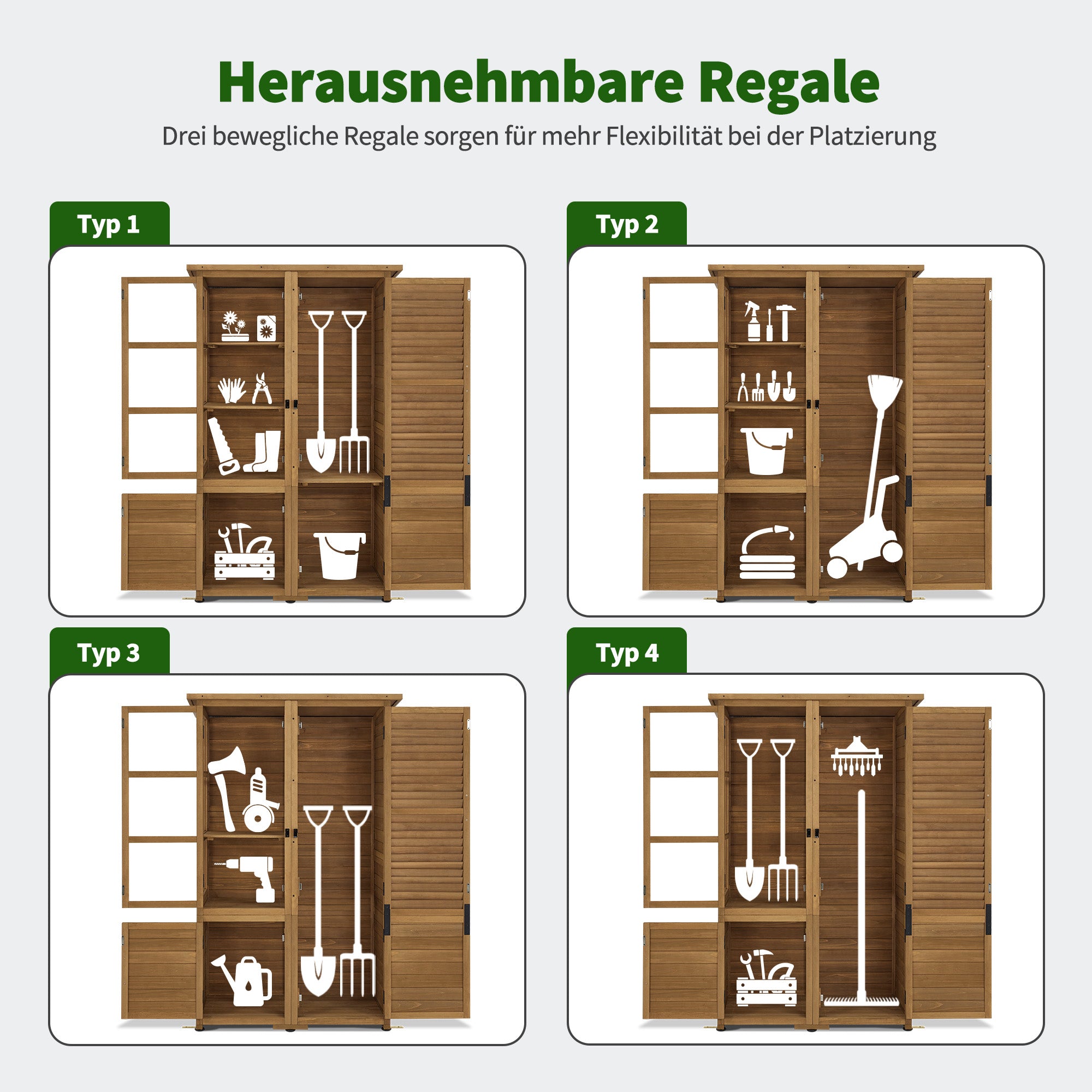 MCombo Casetta da giardino in legno, resistente alle intemperie e impermeabile, ideale per balconi e terrazze. Dotata di 3 ripiani rimovibili, dimensioni 55×110×175 cm, codice 0130D (Naturale).