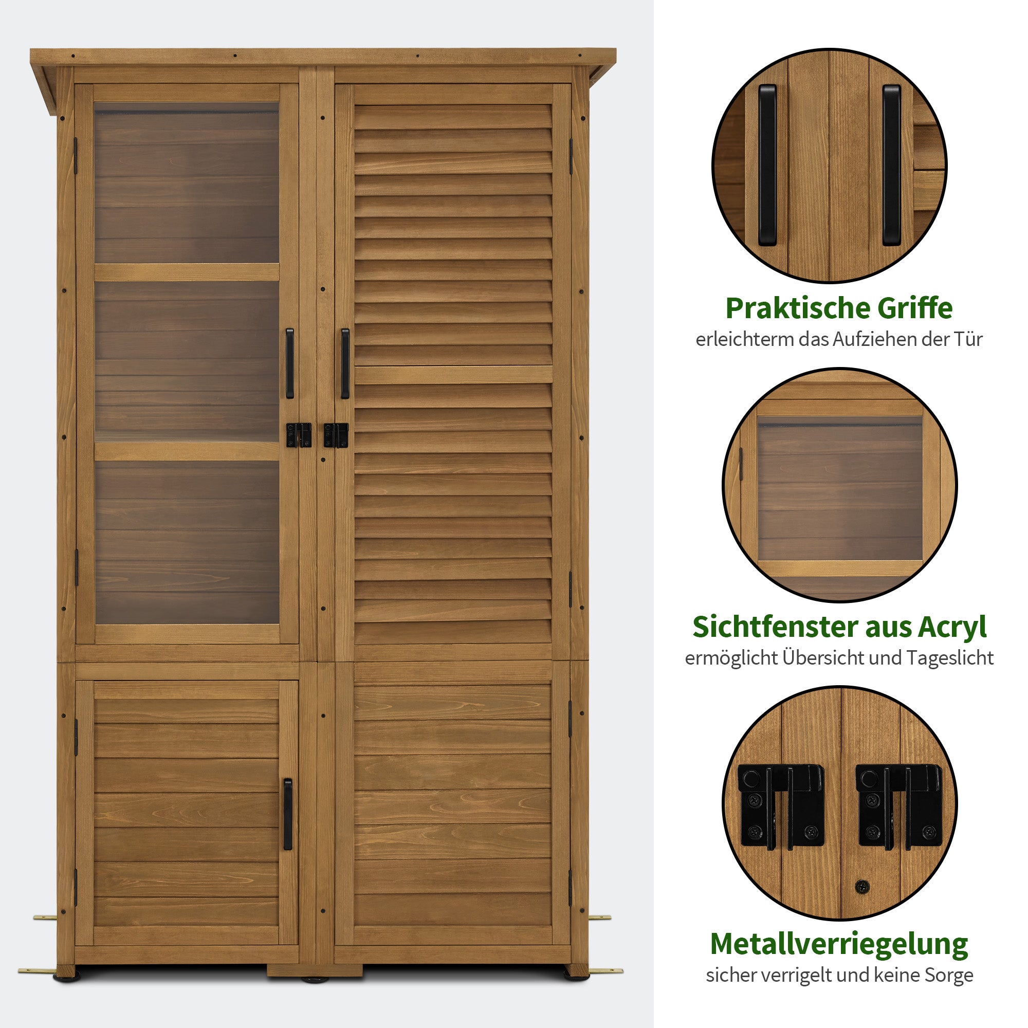 MCombo Casetta da giardino in legno, resistente alle intemperie e impermeabile, ideale per balconi e terrazze. Dotata di 3 ripiani rimovibili, dimensioni 55×110×175 cm, codice 0130D (Naturale).