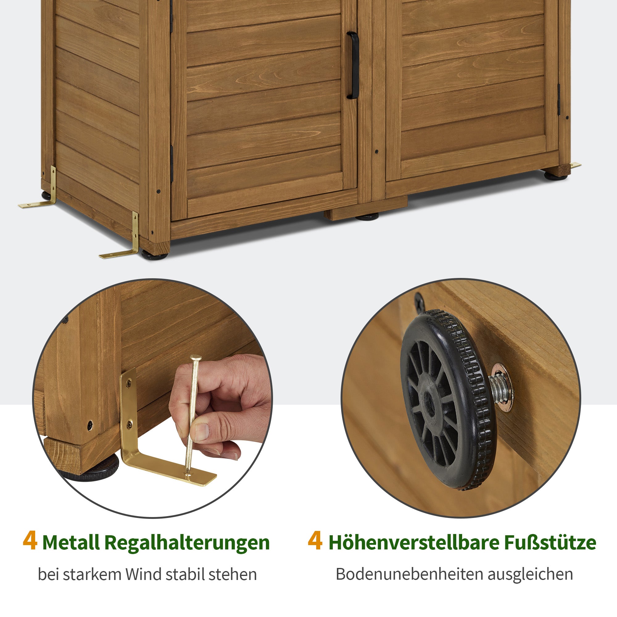 MCombo Casetta da giardino in legno, resistente alle intemperie e impermeabile, ideale per balconi e terrazze. Dotata di 3 ripiani rimovibili, dimensioni 55×110×175 cm, codice 0130D (Naturale).