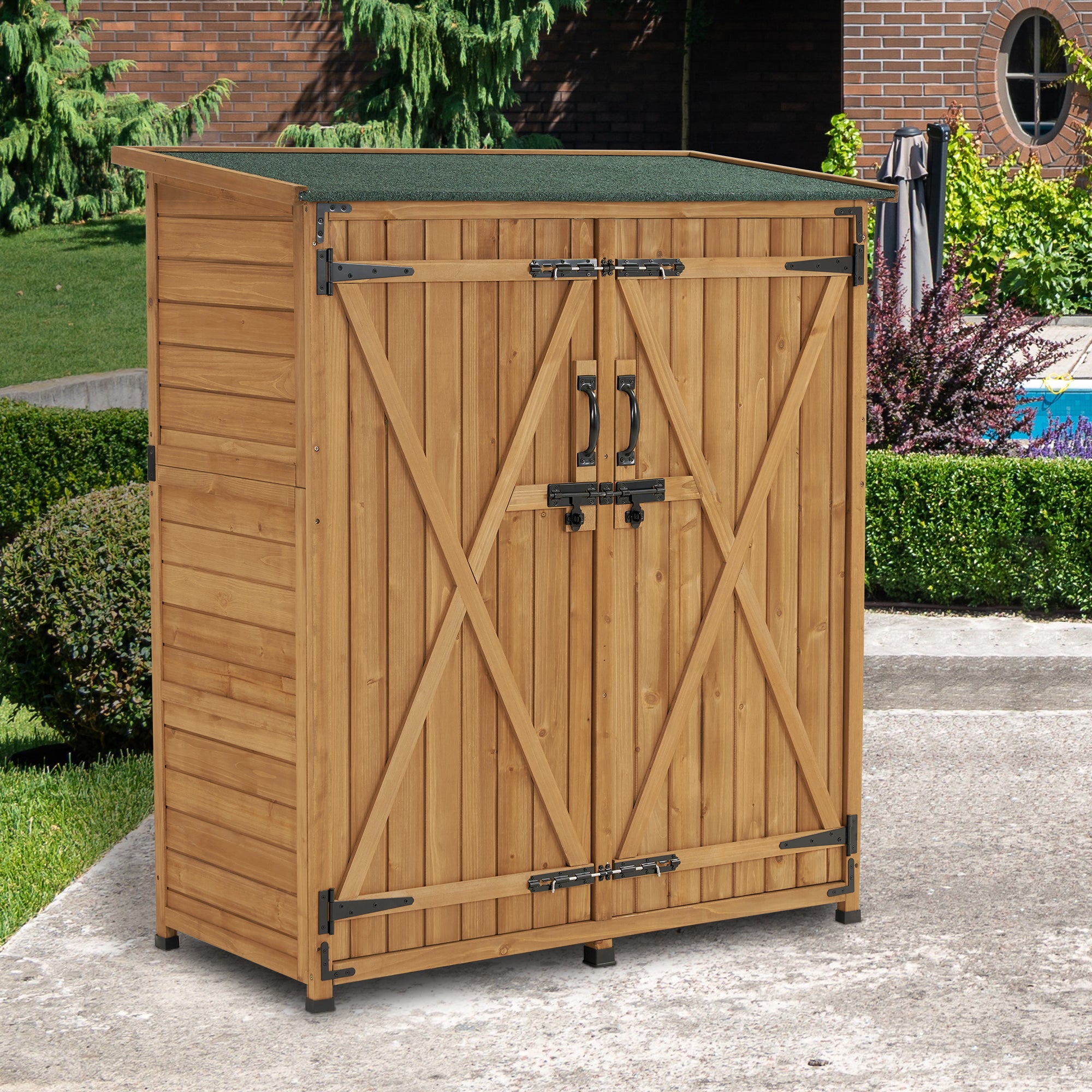 M MCombo Tuinkast Hout Weerbestendig, Klein Buiten Tuinhuis Gereedschapsruimte, voor Buiten & Balkon & Terras, 122×60×137cm, 0707 (Natuur/Grijs)