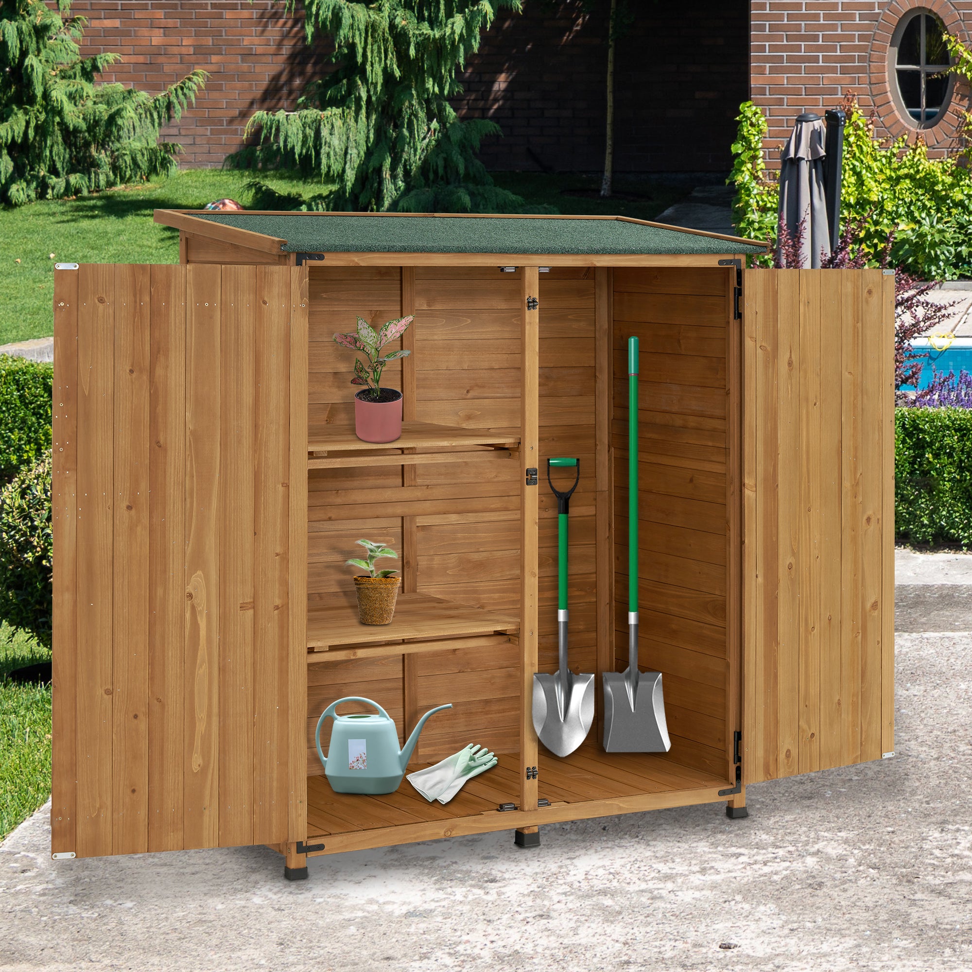 M MCombo Tuinkast Hout Weerbestendig, Klein Buiten Tuinhuis Gereedschapsruimte, voor Buiten & Balkon & Terras, 122×60×137cm, 0707 (Natuur/Grijs)