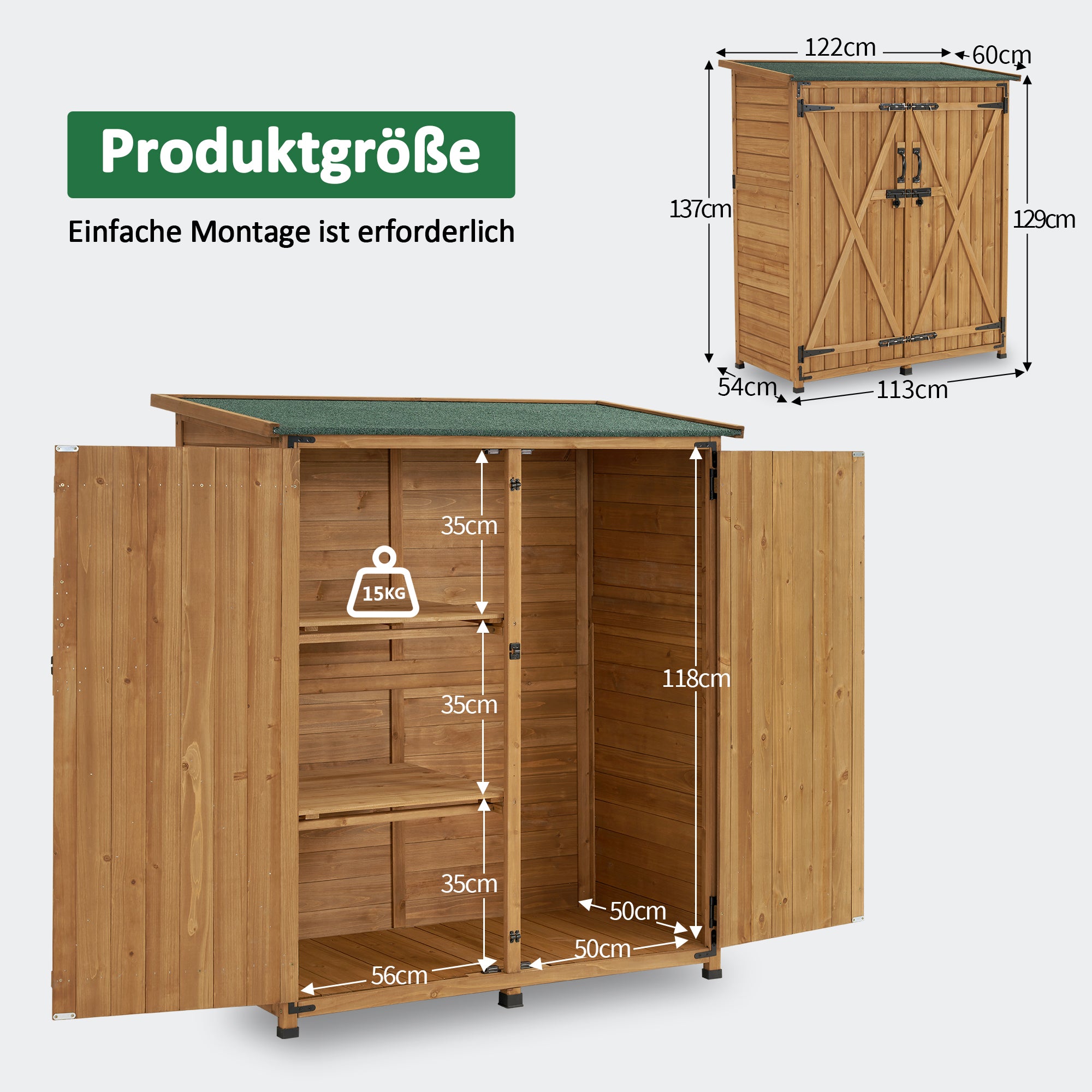 M MCombo Tuinkast Hout Weerbestendig, Klein Buiten Tuinhuis Gereedschapsruimte, voor Buiten & Balkon & Terras, 122×60×137cm, 0707 (Natuur/Grijs)