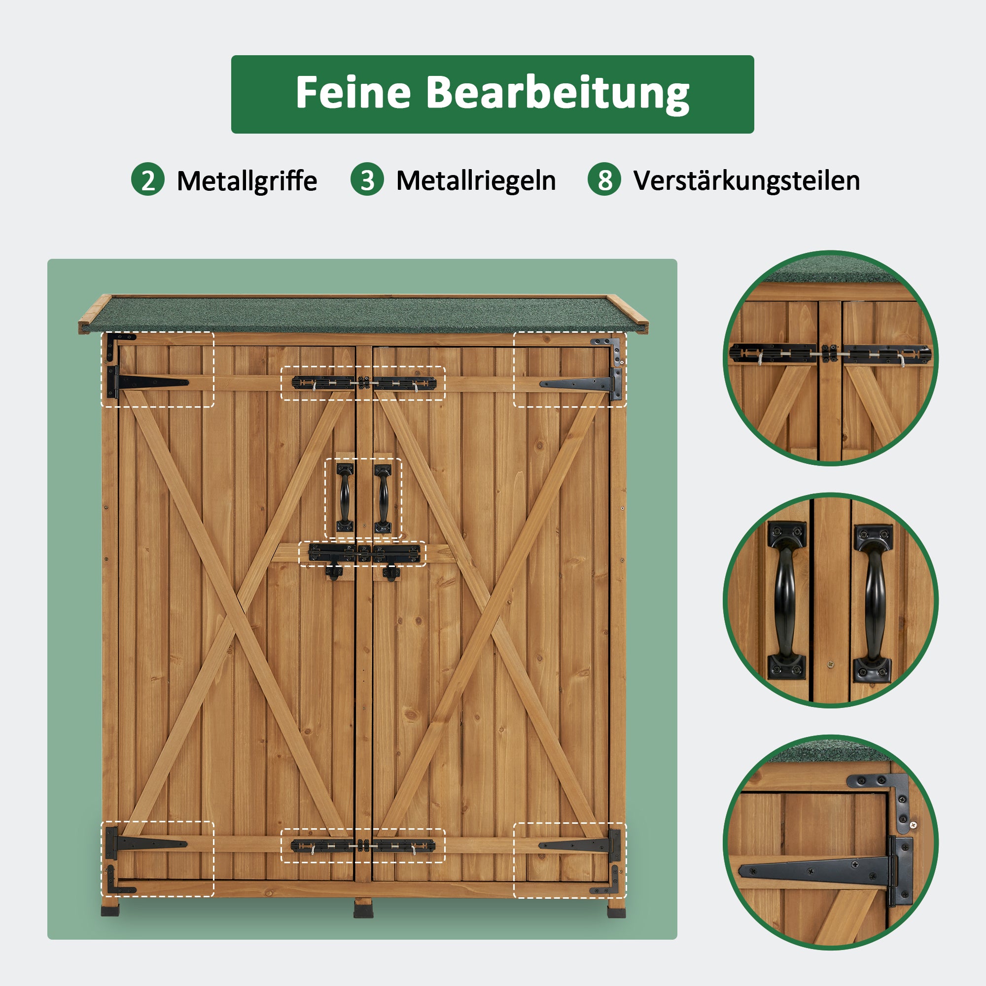 M MCombo Tuinkast Hout Weerbestendig, Klein Buiten Tuinhuis Gereedschapsruimte, voor Buiten & Balkon & Terras, 122×60×137cm, 0707 (Natuur/Grijs)