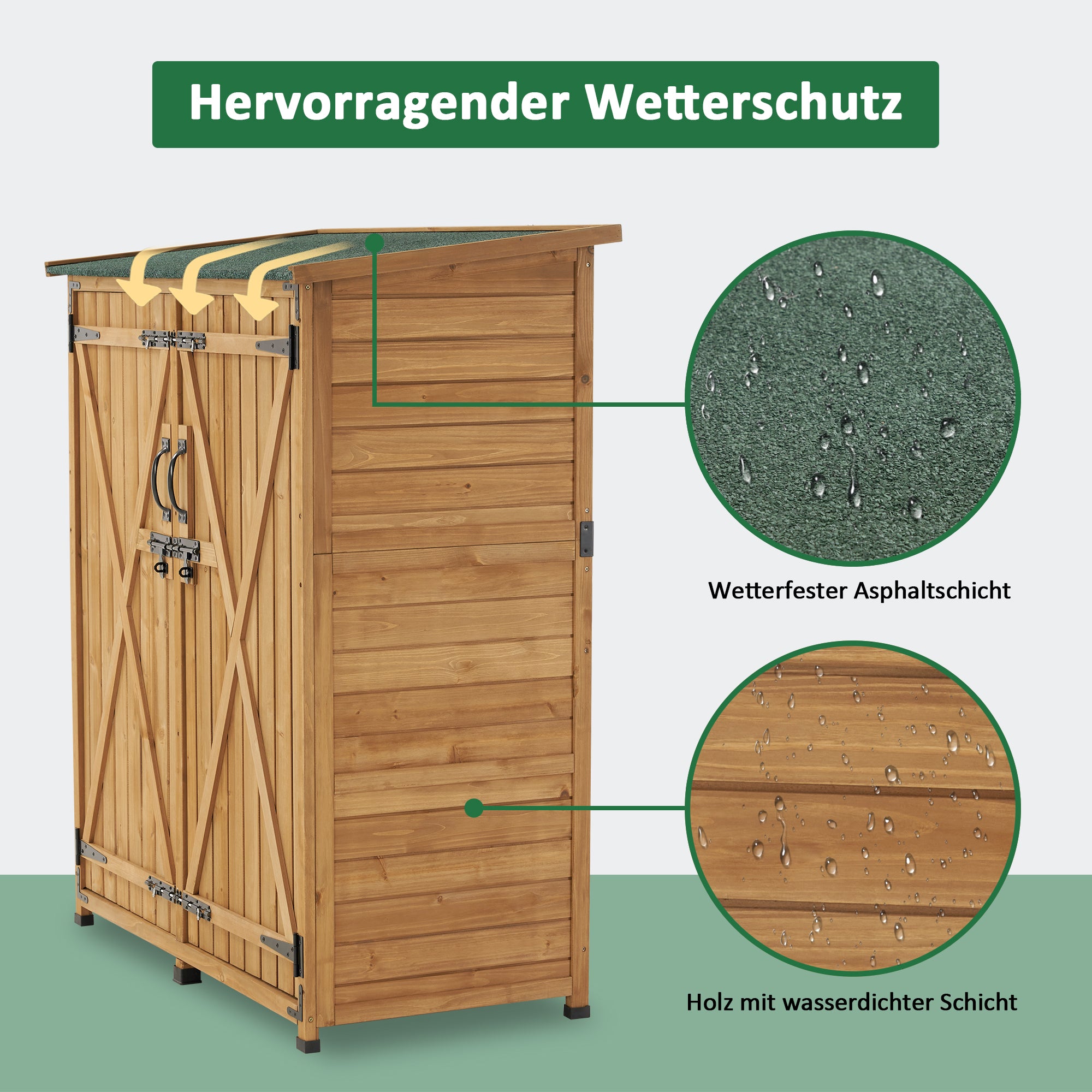 M MCombo Tuinkast Hout Weerbestendig, Klein Buiten Tuinhuis Gereedschapsruimte, voor Buiten & Balkon & Terras, 122×60×137cm, 0707 (Natuur/Grijs)