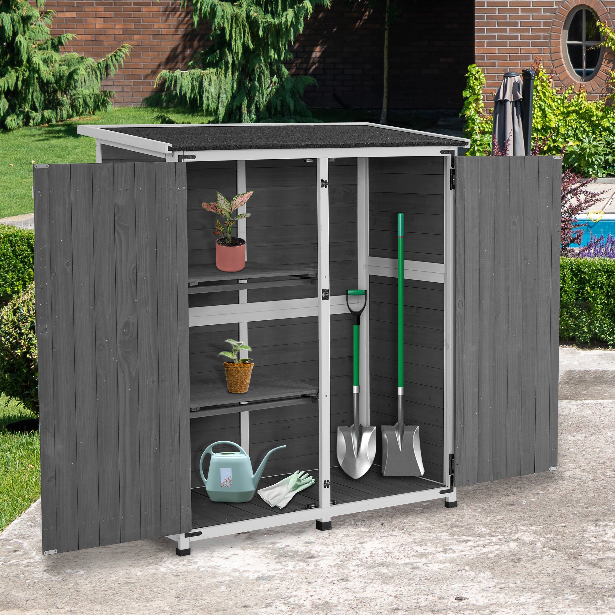 M MCombo Tuinkast Hout Weerbestendig, Klein Buiten Tuinhuis Gereedschapsruimte, voor Buiten & Balkon & Terras, 122×60×137cm, 0707 (Natuur/Grijs)