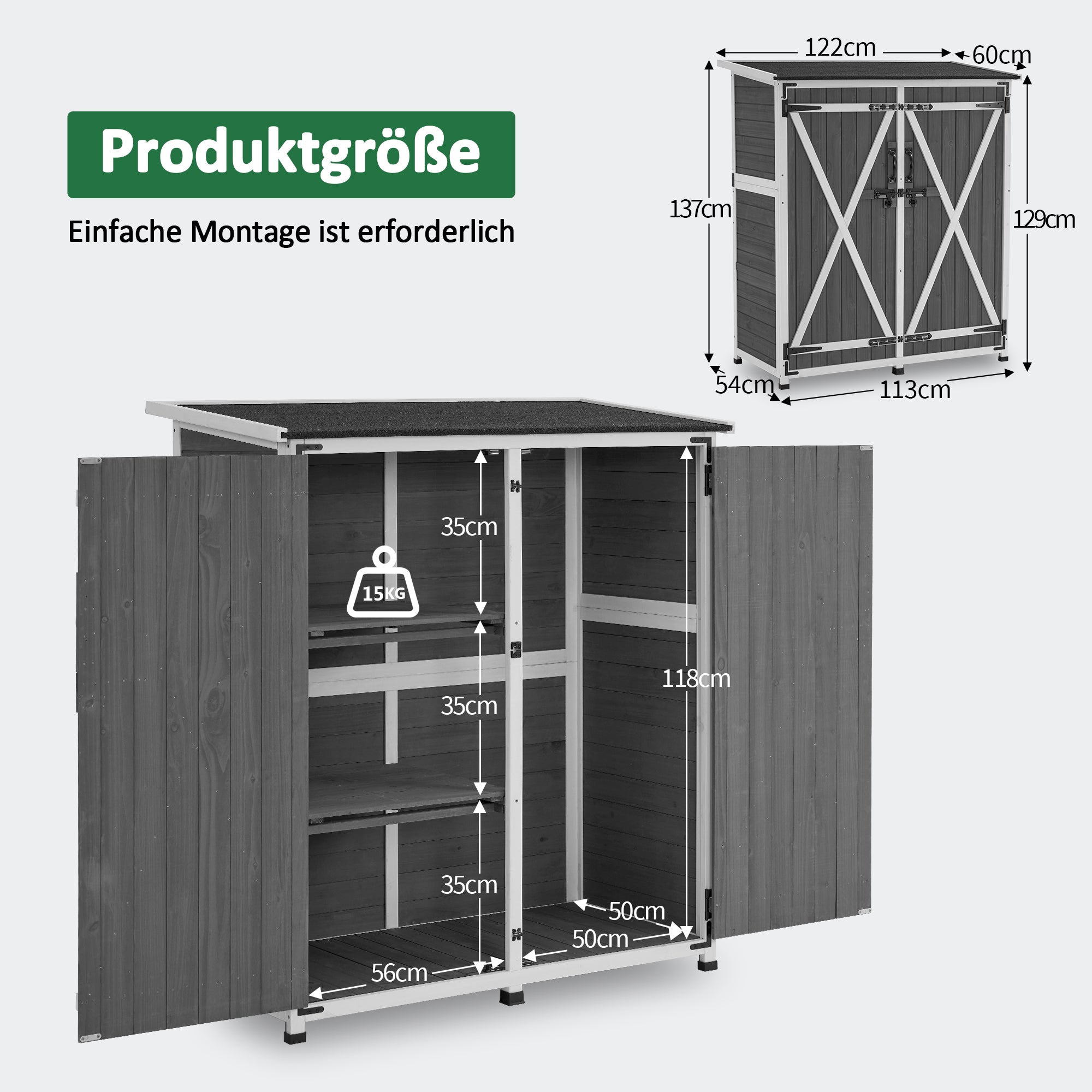 M MCombo Tuinkast Hout Weerbestendig, Klein Buiten Tuinhuis Gereedschapsruimte, voor Buiten & Balkon & Terras, 122×60×137cm, 0707 (Natuur/Grijs)