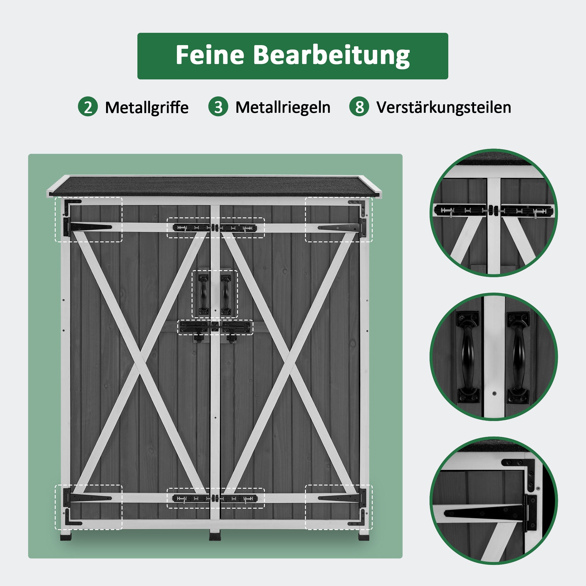 M MCombo Tuinkast Hout Weerbestendig, Klein Buiten Tuinhuis Gereedschapsruimte, voor Buiten & Balkon & Terras, 122×60×137cm, 0707 (Natuur/Grijs)