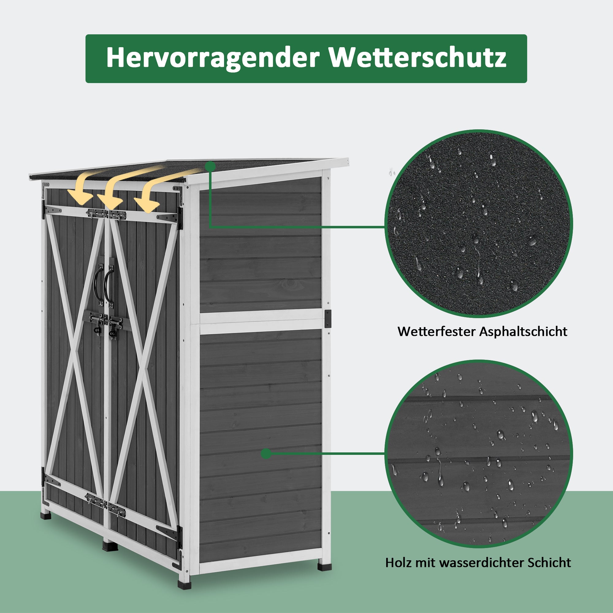 M MCombo Tuinkast Hout Weerbestendig, Klein Buiten Tuinhuis Gereedschapsruimte, voor Buiten & Balkon & Terras, 122×60×137cm, 0707 (Natuur/Grijs)