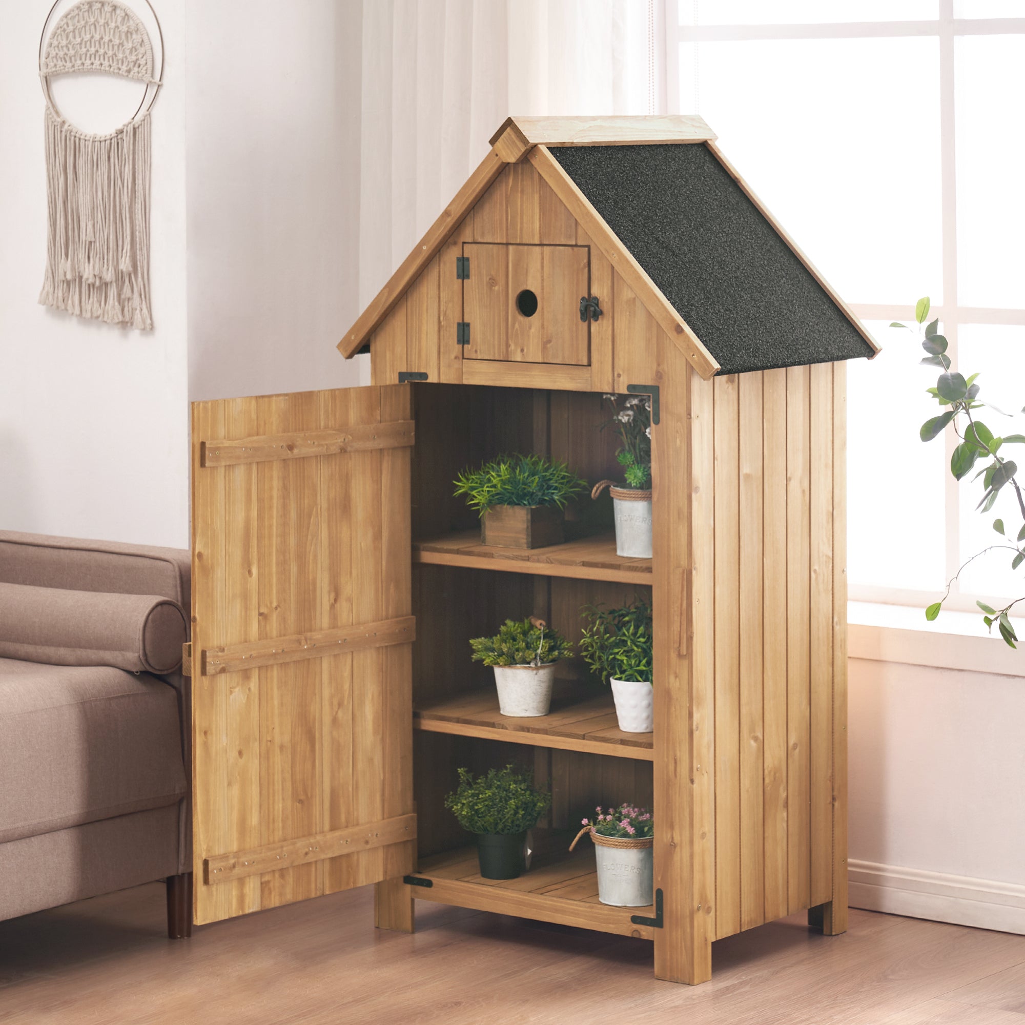 M MCombo Tuinkast Hout Klein, Buiten Tuinhuis Gereedschapsruimte Weerbestendig, voor Balkon & Terras, 0733, 77×54×137cm (Natuurlijk)