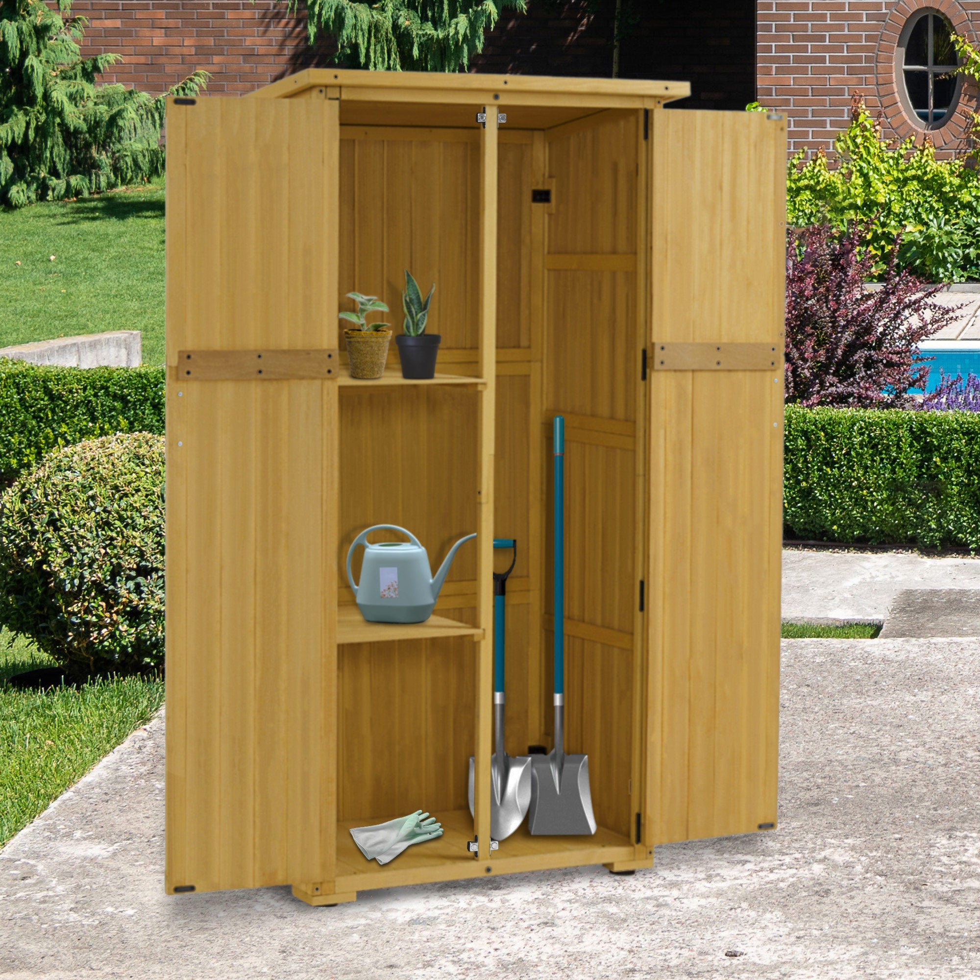 M MCombo houten tuinkast, klein weerbestendig tuinhuisje, outdoor bergruimte voor tuingereedschap, voor buiten, balkon en terras, 55×90×169cm, 0878-F