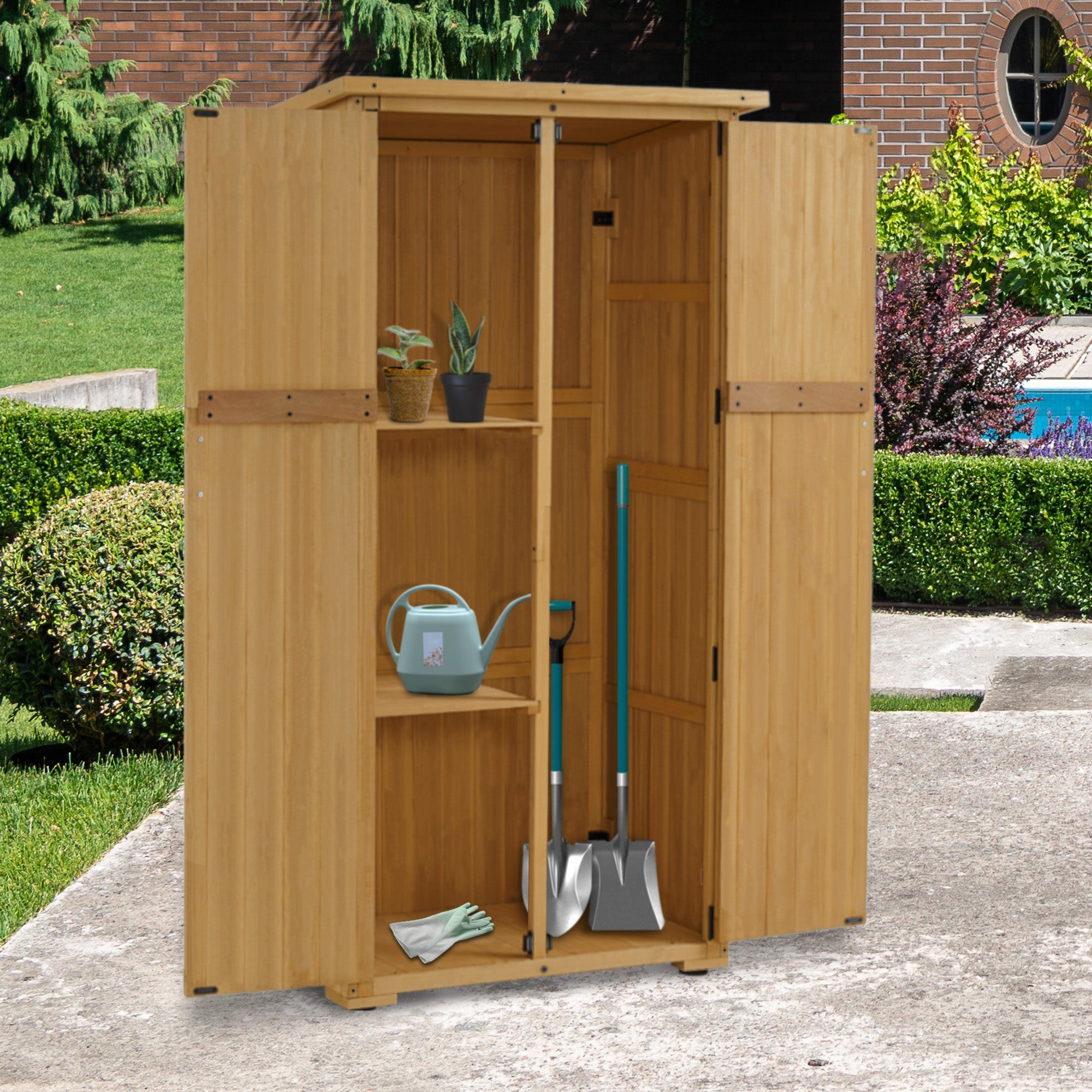 M MCombo Tuinkast Hout, Klein Tuinhuis Weerbestendig, Outdoor Gereedschapsopslag, voor Buiten Balkon Terras, 90×55×169cm, 0878