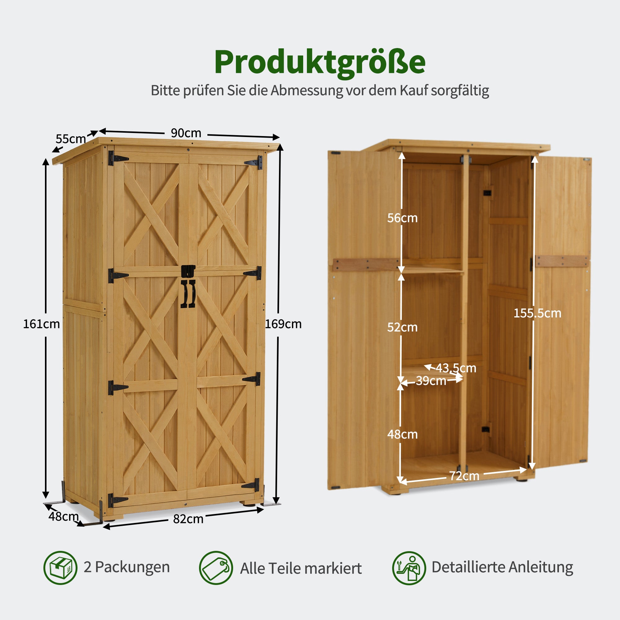 M MCombo Tuinkast Hout, Klein Tuinhuis Weerbestendig, Outdoor Gereedschapsopslag, voor Buiten Balkon Terras, 90×55×169cm, 0878