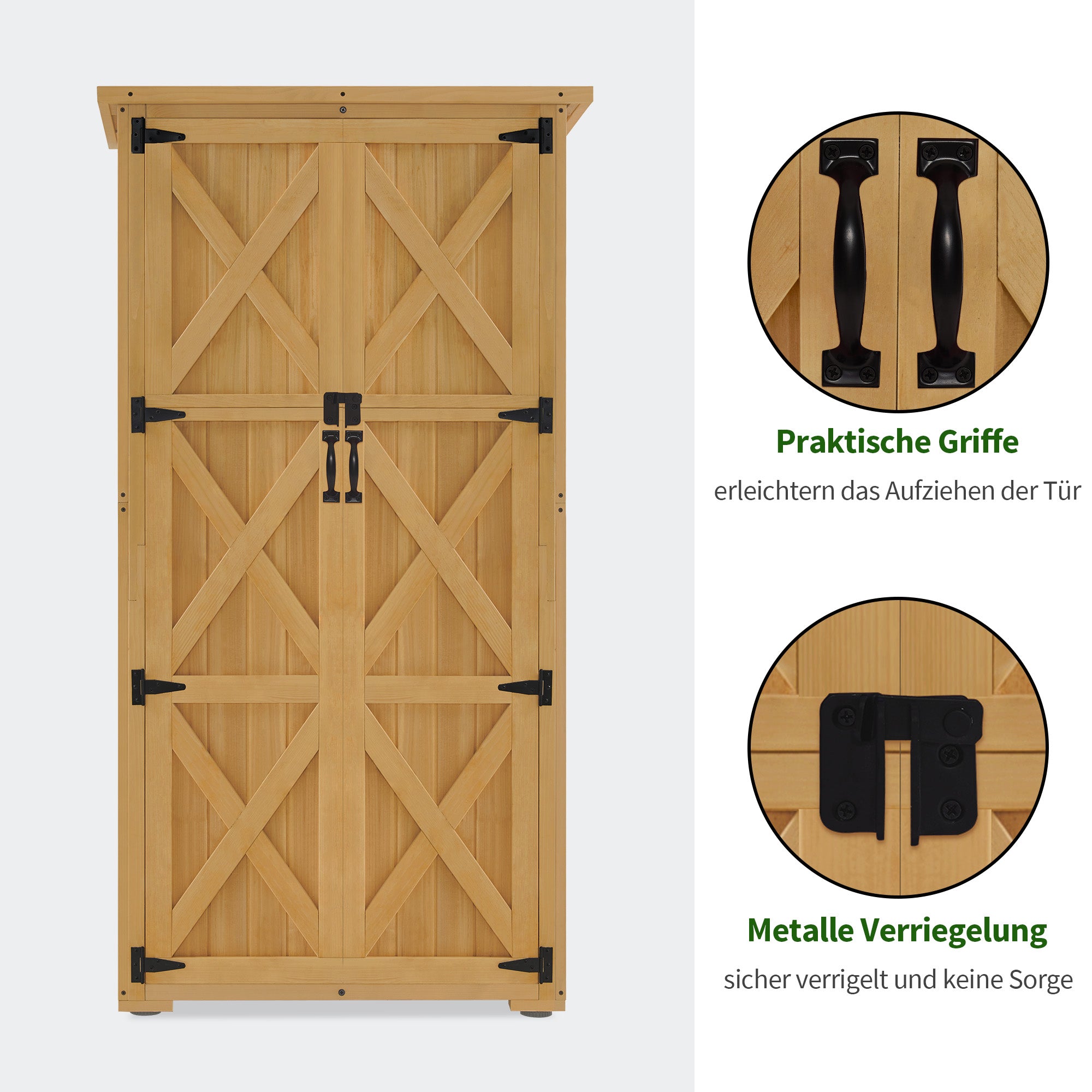 M MCombo Tuinkast Hout, Klein Tuinhuis Weerbestendig, Outdoor Gereedschapsopslag, voor Buiten Balkon Terras, 90×55×169cm, 0878