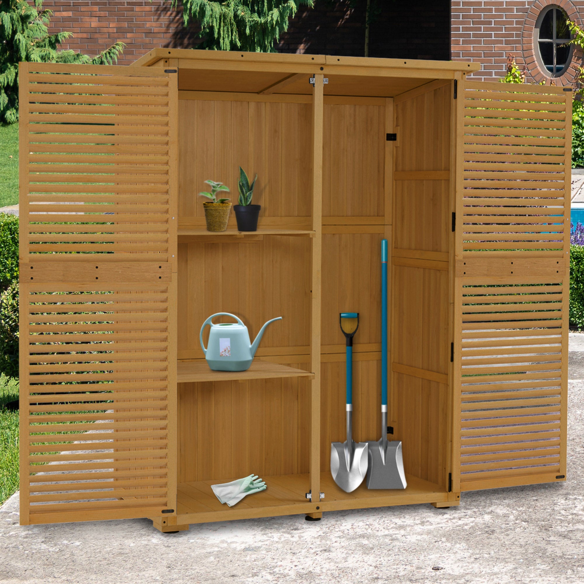 M MCombo Tuinkast Hout, Klein Tuinhuis Weerbestendig, Outdoor Gereedschapsopslag, voor Buiten Balkon Terras, 59×127×168 cm, 0901D-F