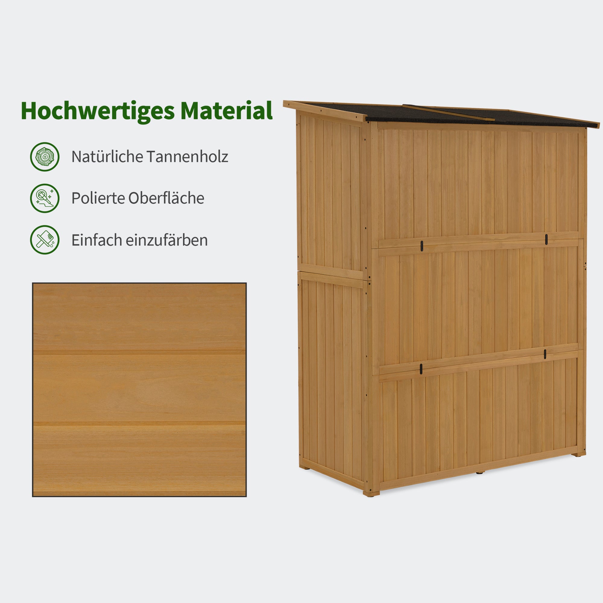 M MCombo Tuinkast Hout, Klein Tuinhuis Weerbestendig, Outdoor Gereedschapsopslag, voor Buiten Balkon Terras, 127×59×168 cm, 0901D (Natuurlijk)