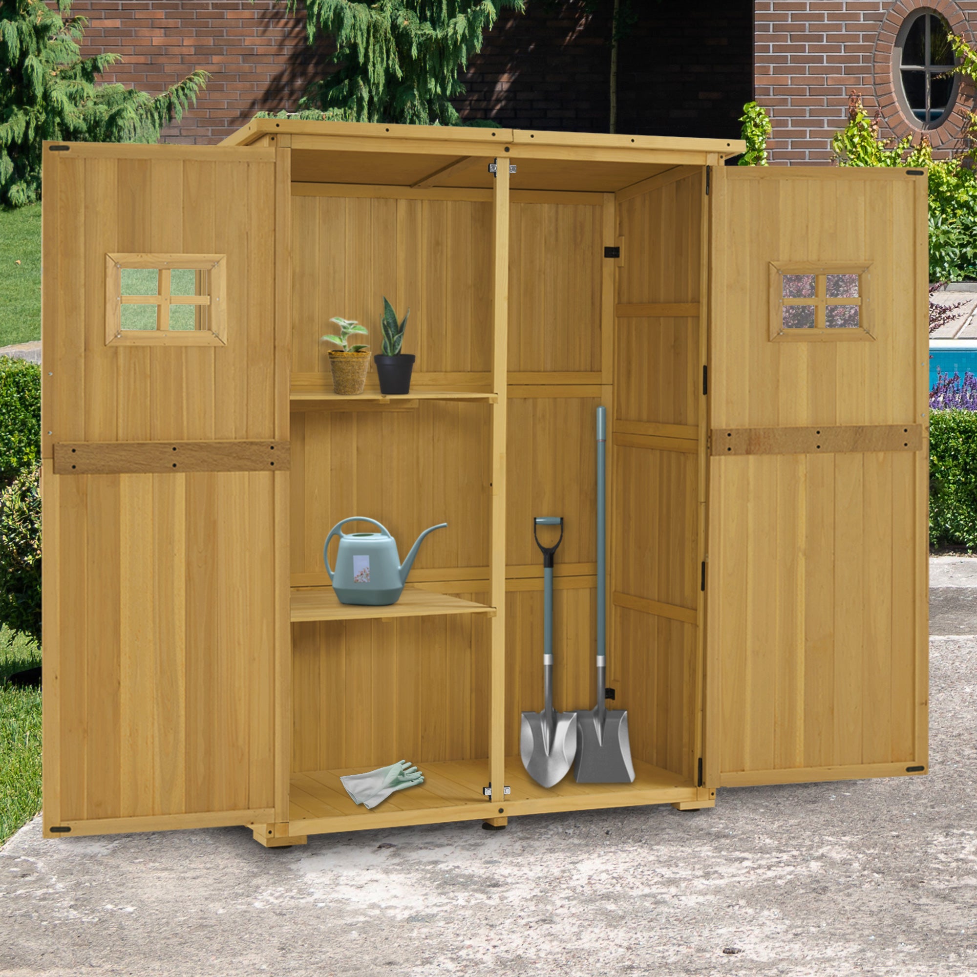 M MCombo Tuinkast Hout, Klein Tuinhuis Weerbestendig, Outdoor Gereedschapsopslag, voor Buiten Balkon Terras, 59×127×168 cm, 0912-F