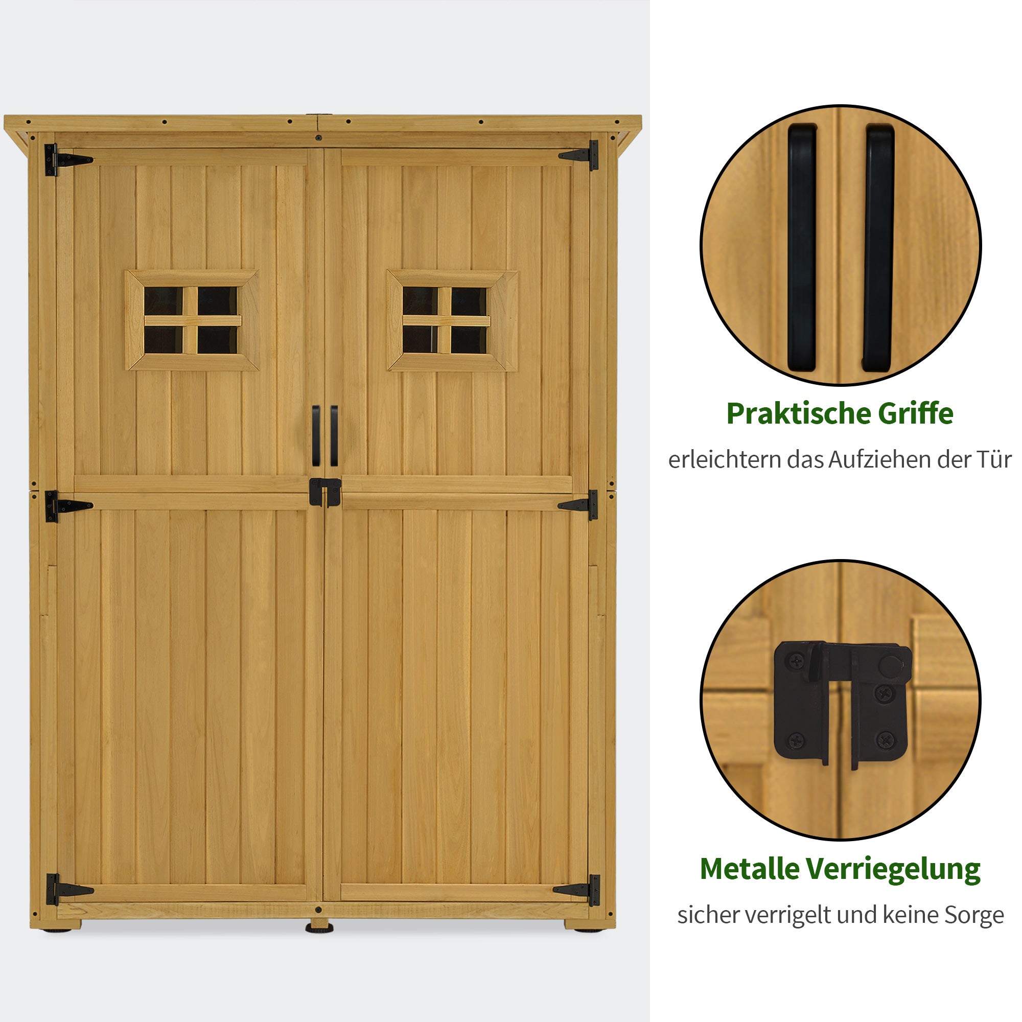 M MCombo Tuinkast Hout, Klein Tuinhuis Weerbestendig, Outdoor Gereedschapsopslag, voor Buiten Balkon Terras, 59×127×168 cm, 0912-F