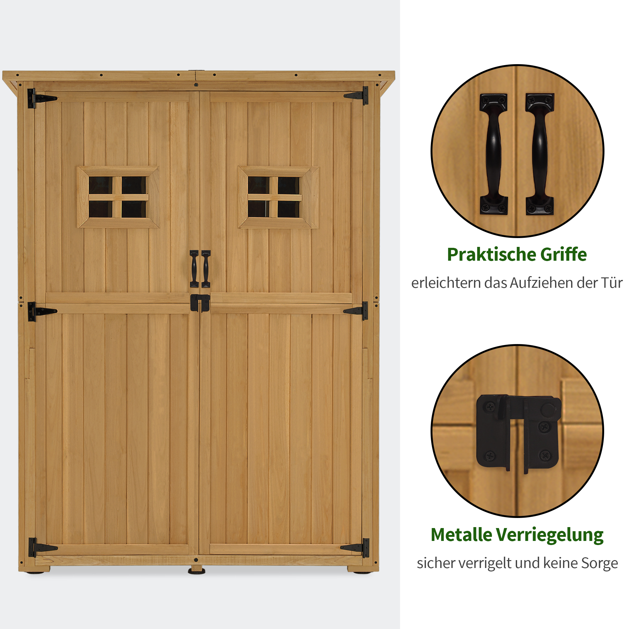 M MCombo Tuinkast Hout, Klein Tuinhuis Weerbestendig, Outdoor Gereedschapsopslag, voor Buiten Balkon Terras, 127×59×168 cm, 0912