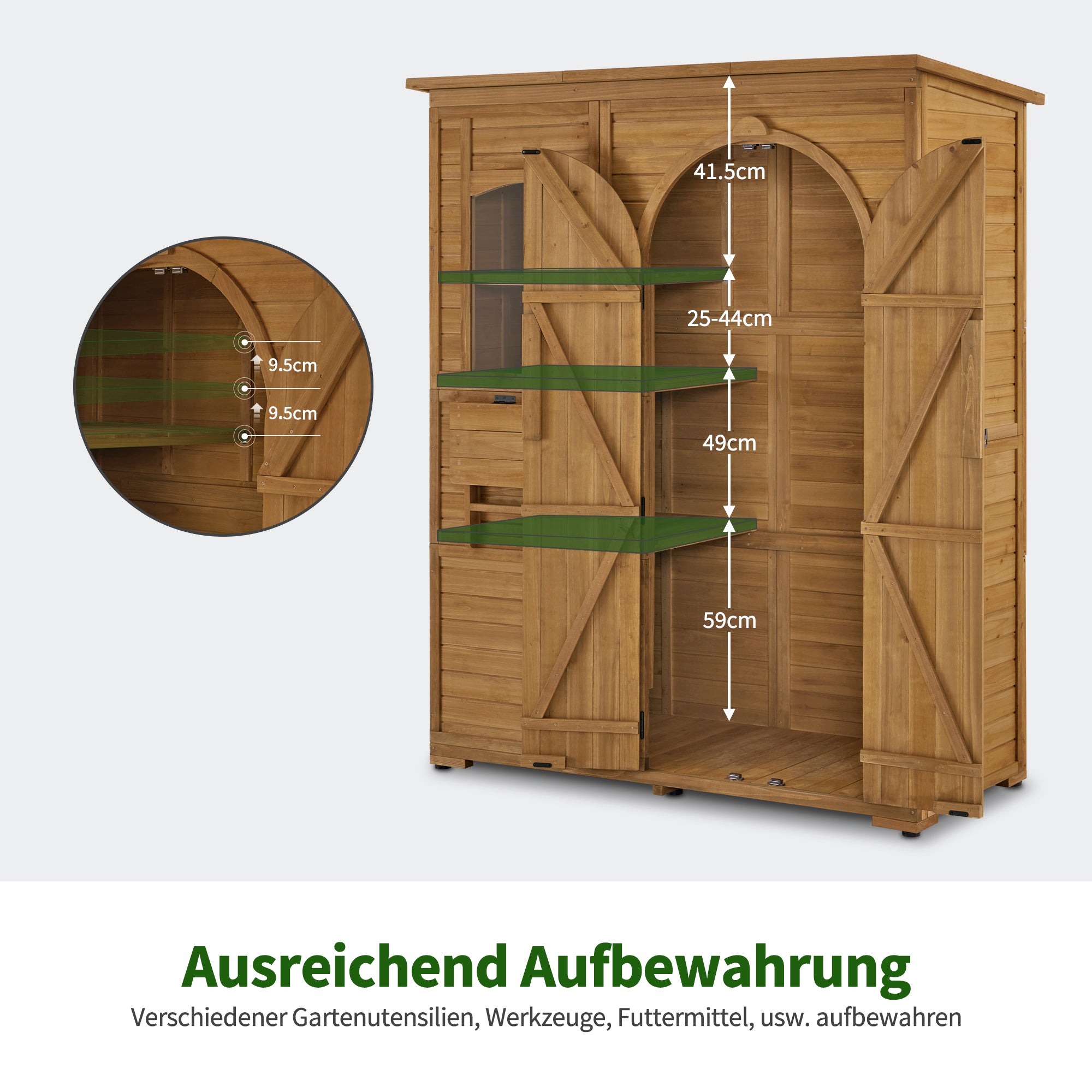 M MCombo Tuinkast Gereedschapschuur Hout Weerbestendig, Tuinhuis Buiten Waterdicht Begehbaar voor Buiten Balkon Terras, Opbergkast met 3 Planken 73×144×185 cm 0926D (Natuurlijk)