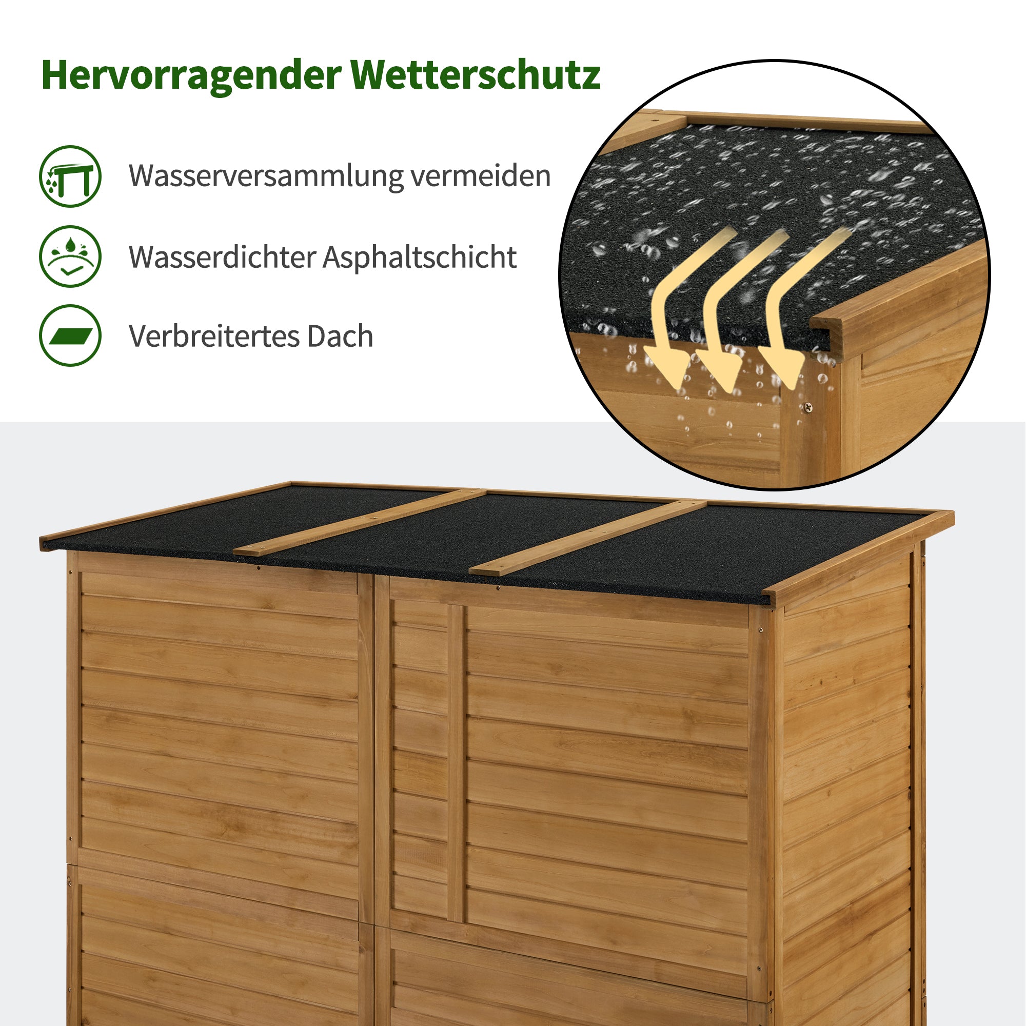 M MCombo Tuinkast Gereedschapschuur Hout Weerbestendig, Tuinhuis Buiten Waterdicht Begehbaar voor Buiten Balkon Terras, Opbergkast met 3 Planken 73×144×185 cm 0926D (Natuurlijk)