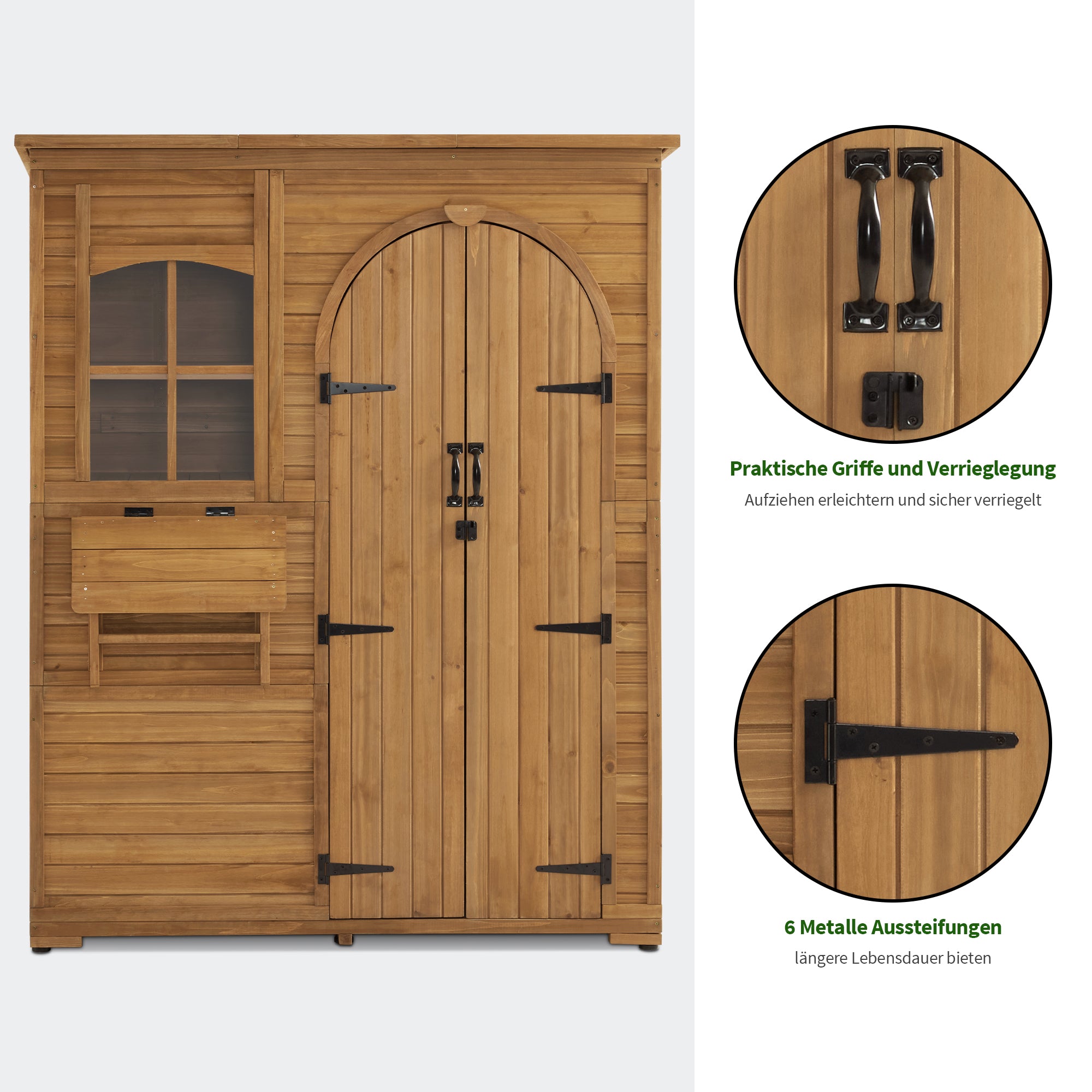 M MCombo Tuinkast Gereedschapschuur Hout Weerbestendig, Tuinhuis Buiten Waterdicht Begehbaar voor Buiten Balkon Terras, Opbergkast met 3 Planken 73×144×185 cm 0926D (Natuurlijk)