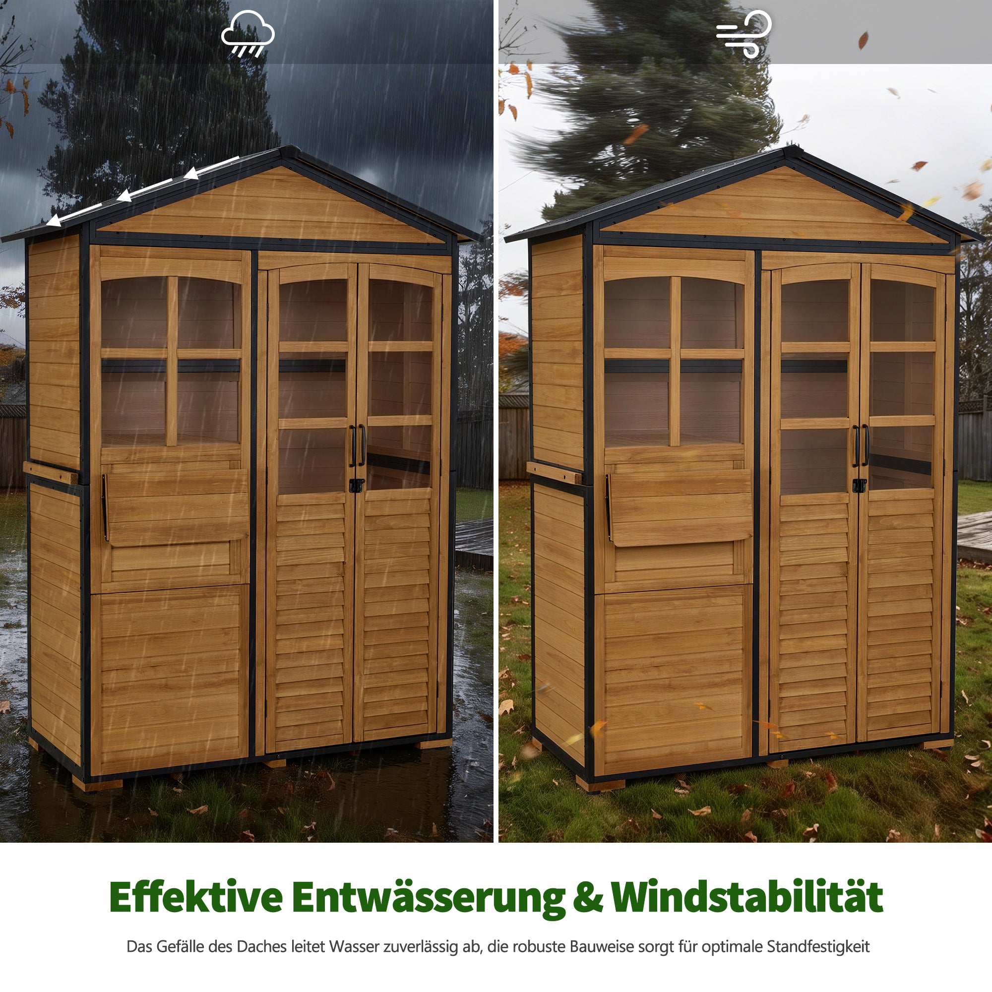 M MCombo Tuinkast Hout Metalen Frame met 3 Planken, Weerbestendige Tuinschuur, Tuinhuisje Buiten Waterdicht, Opbergkast voor Buiten, Tuin & Terras 74x145x200cm, 0937