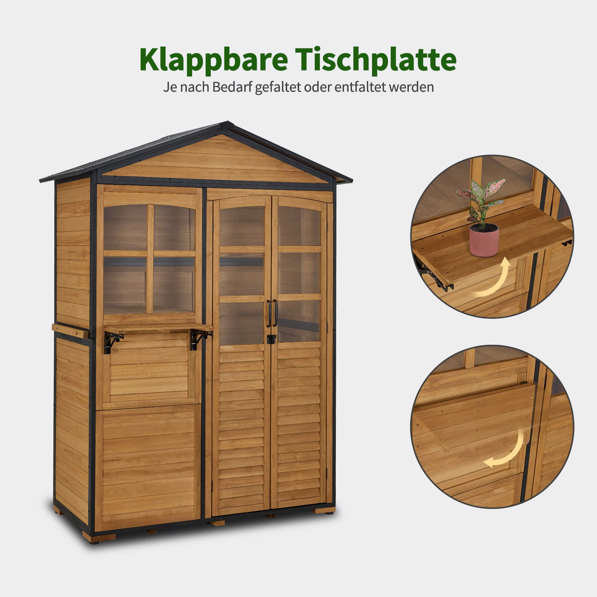 M MCombo Tuinkast Hout Metalen Frame met 3 Planken, Weerbestendige Tuinschuur, Tuinhuisje Buiten Waterdicht, Opbergkast voor Buiten, Tuin & Terras 74x145x200cm, 0937