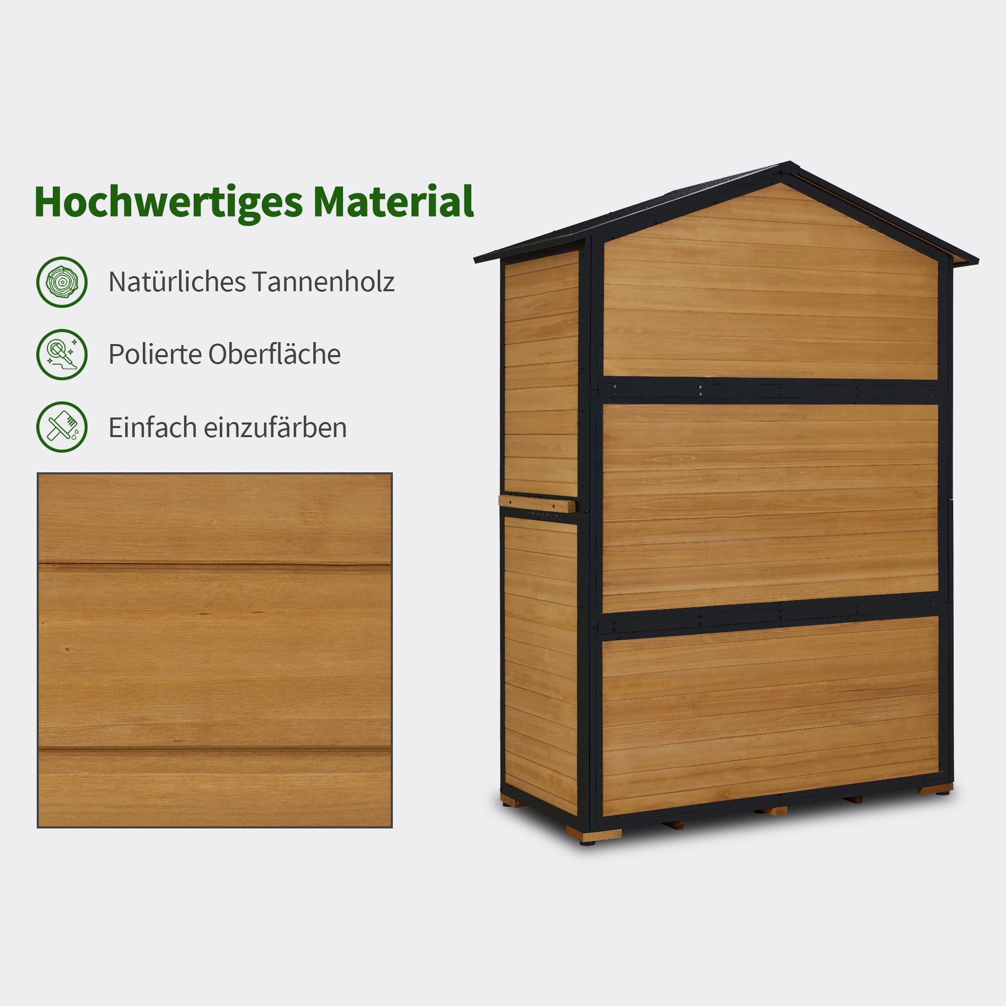 M MCombo Tuinkast Hout Metalen Frame met 3 Planken, Weerbestendige Tuinschuur, Tuinhuisje Buiten Waterdicht, Opbergkast voor Buiten, Tuin & Terras 74x145x200cm, 0937