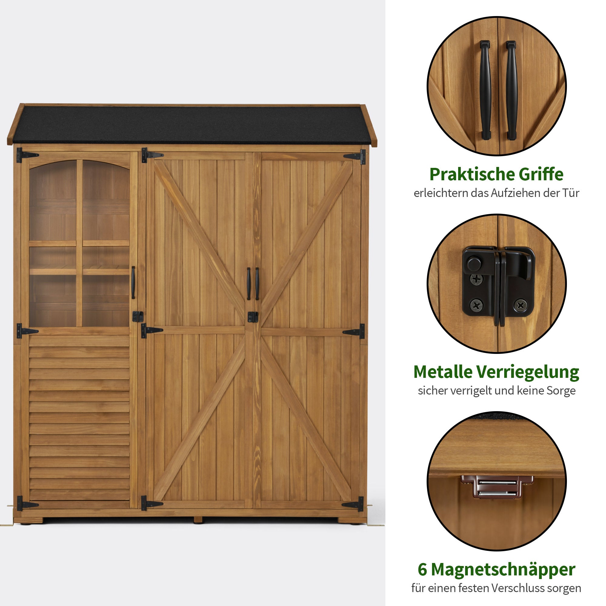 M MCombo tuinkast van hout met 7 planken en 2 lades, weerbestendige gereedschapsschuur, waterdichte buitenberging, gereedschapshuis voor buiten, tuin en terras, 0982 (Natuur)