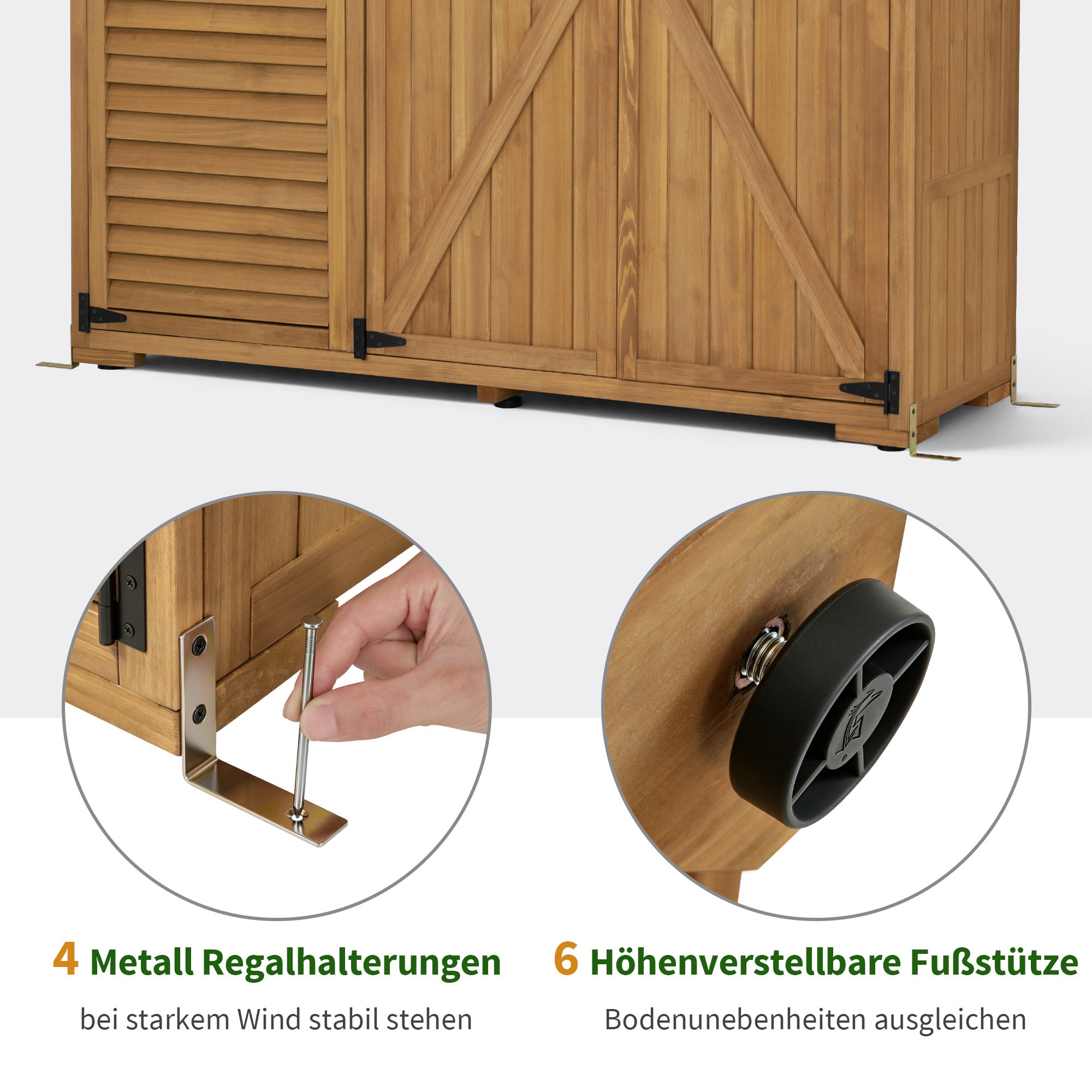 M MCombo tuinkast van hout met 7 planken en 2 lades, weerbestendige gereedschapsschuur, waterdichte buitenberging, gereedschapshuis voor buiten, tuin en terras, 0982 (Natuur)