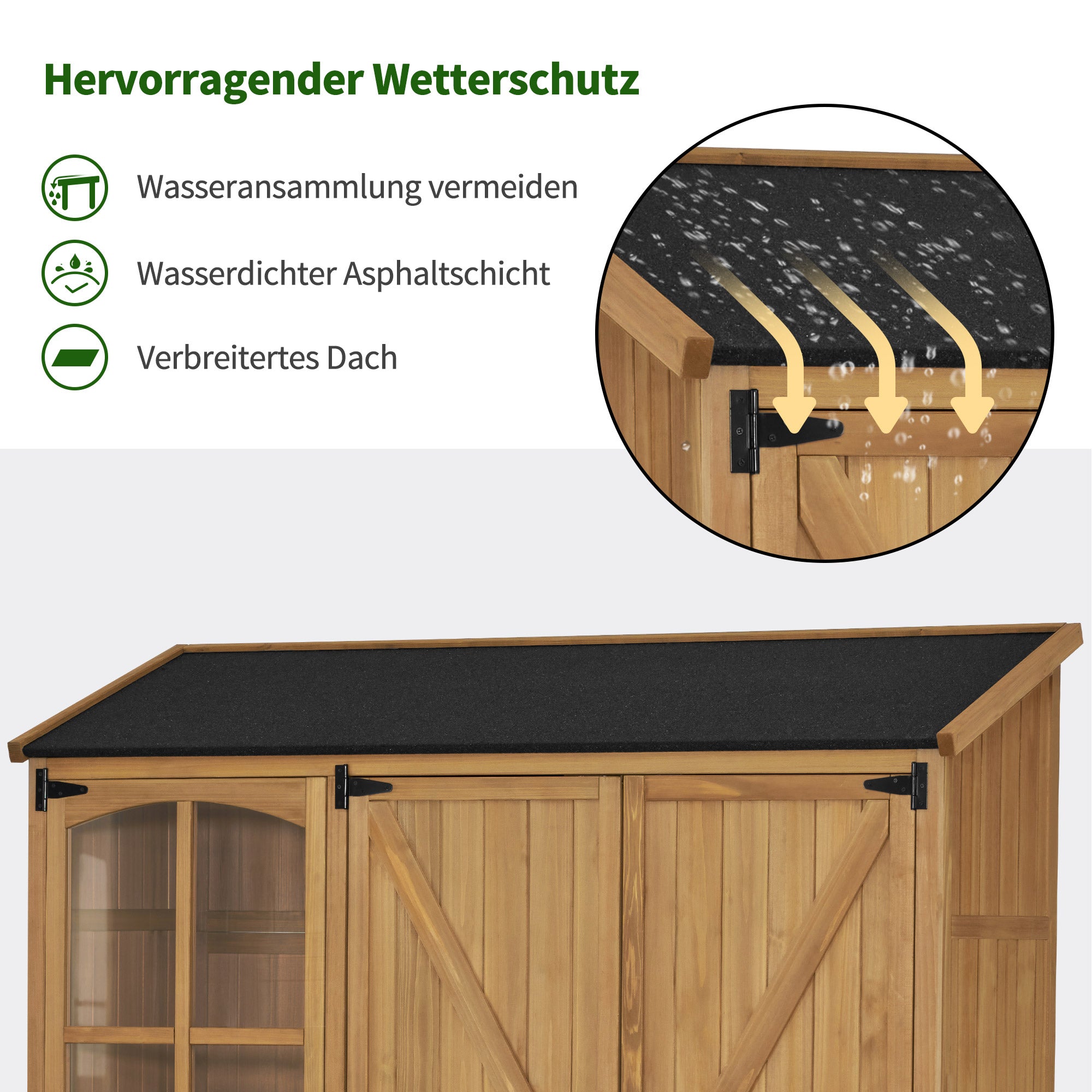 M MCombo tuinkast van hout met 7 planken en 2 lades, weerbestendige gereedschapsschuur, waterdichte buitenberging, gereedschapshuis voor buiten, tuin en terras, 0982 (Natuur)