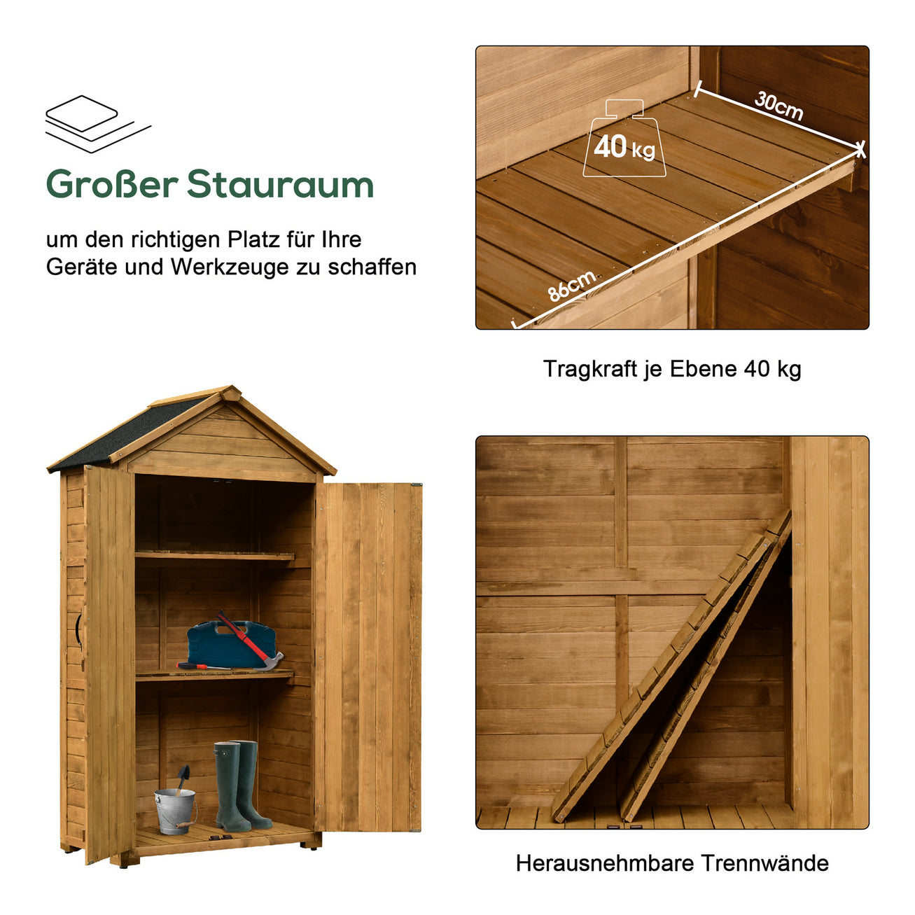 MCombo Tuinkast Gereedschapschuur Gereedschapskast Outdoor-kast Tuinbox met Zadelkap van Hout Grijs/Natuur 1000
