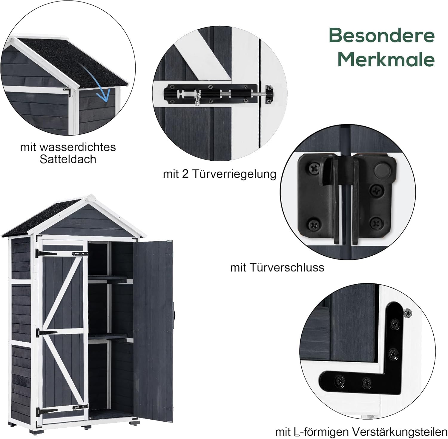 MCombo Tuinkast Gereedschapschuur Gereedschapskast Outdoor-kast Tuinbox met Zadelkap van Hout Grijs/Natuur 1000