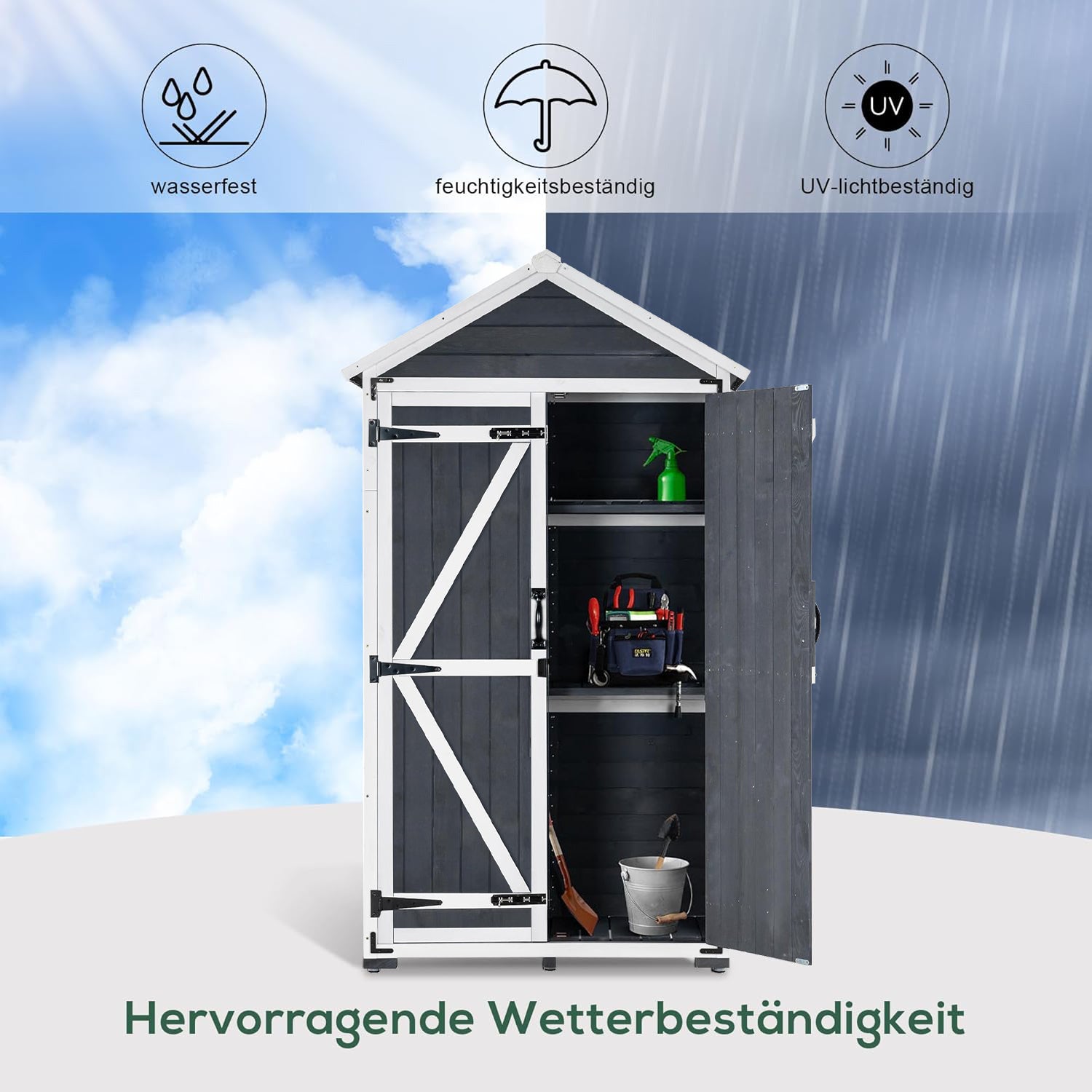 MCombo Tuinkast Gereedschapschuur Gereedschapskast Outdoor-kast Tuinbox met Zadelkap van Hout Grijs/Natuur 1000