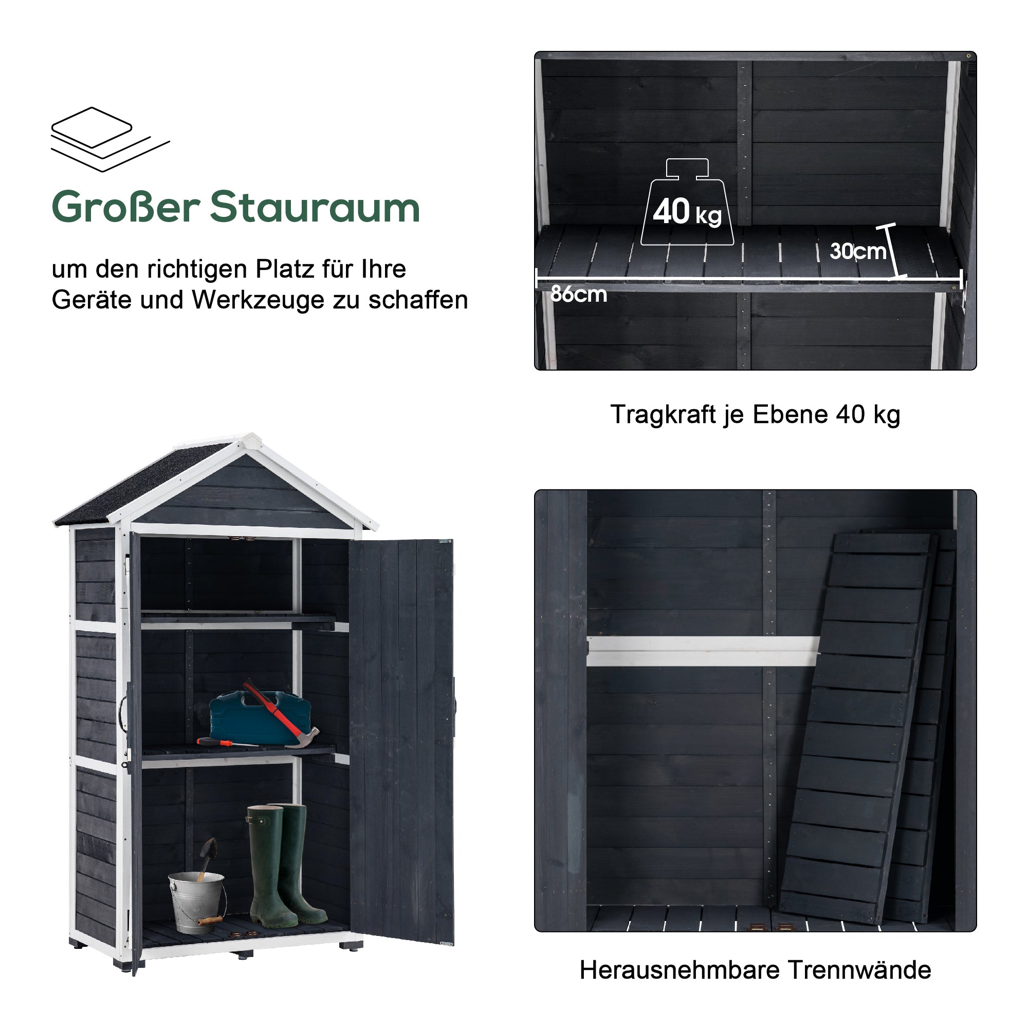 MCombo Tuinkast Gereedschapschuur Gereedschapskast Outdoor-kast Tuinbox met Zadelkap van Hout Grijs/Natuur 1000
