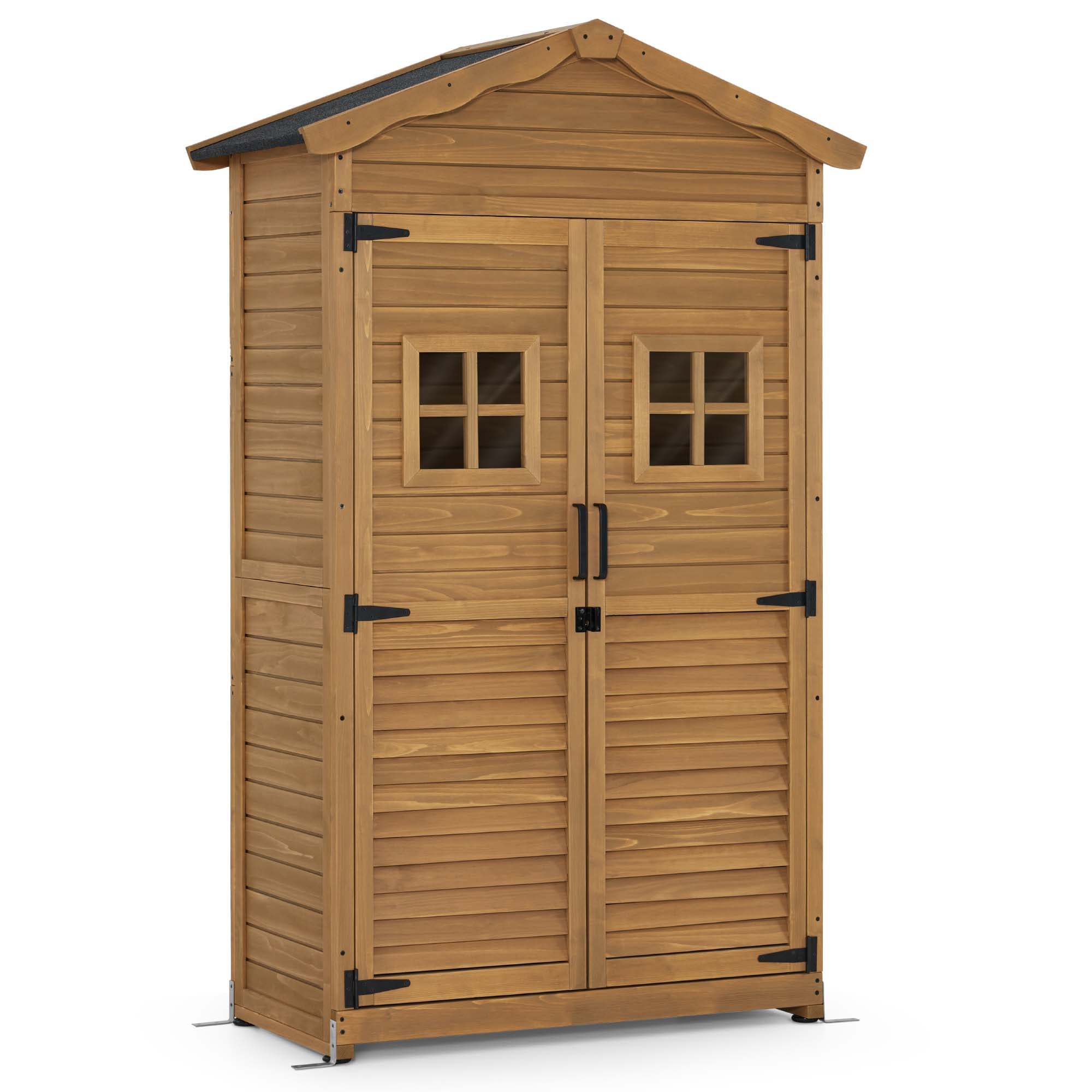 MCombo  Casetta da giardino in legno, resistente alle intemperie, per attrezzi, ripostiglio esterno, per giardino e patio, con 2 ripiani mobili, 57×109×180 cm, 1152 (Naturale)