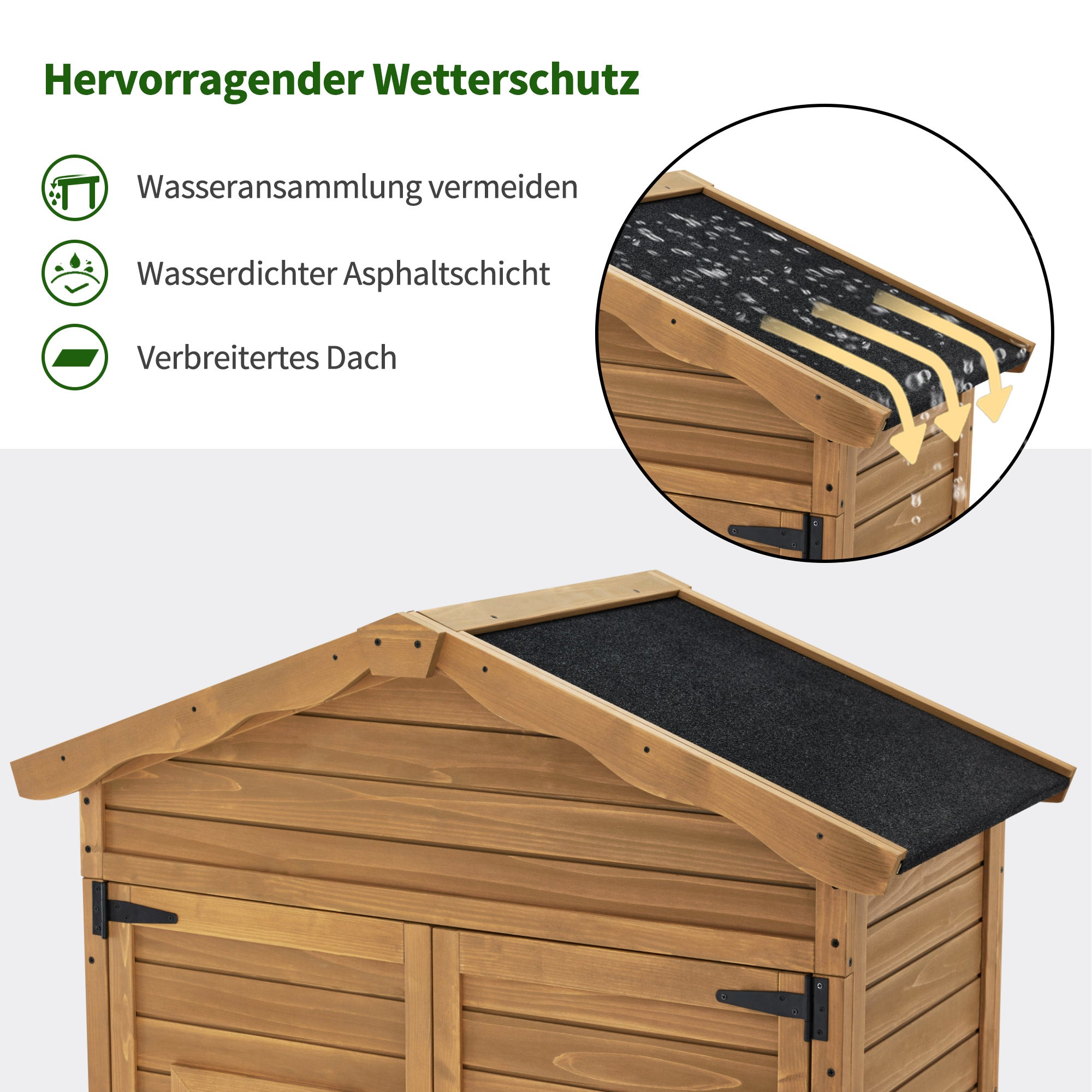 MCombo  Casetta da giardino in legno, resistente alle intemperie, per attrezzi, ripostiglio esterno, per giardino e patio, con 2 ripiani mobili, 57×109×180 cm, 1152 (Naturale)