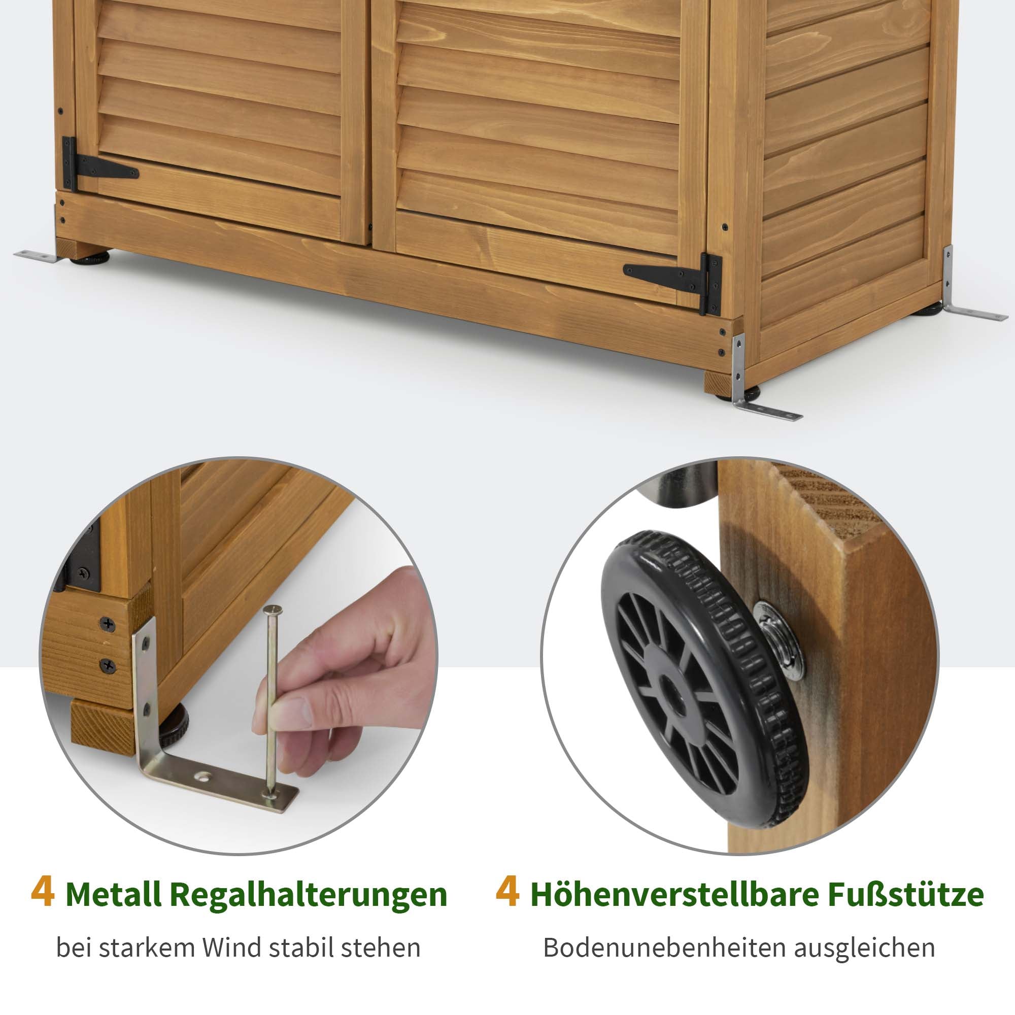 MCombo  Casetta da giardino in legno, resistente alle intemperie, per attrezzi, ripostiglio esterno, per giardino e patio, con 2 ripiani mobili, 57×109×180 cm, 1152 (Naturale)
