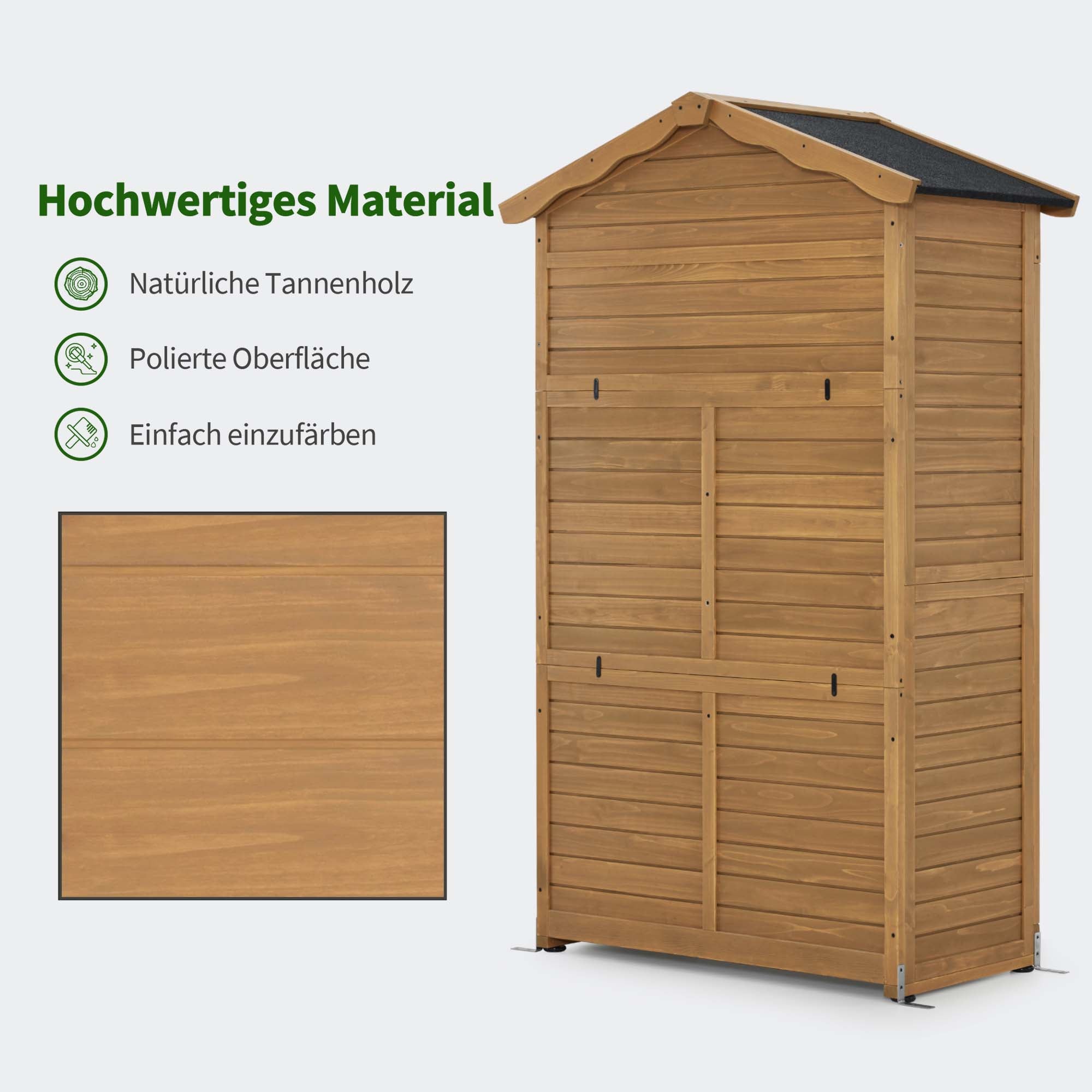 MCombo  Casetta da giardino in legno, resistente alle intemperie, per attrezzi, ripostiglio esterno, per giardino e patio, con 2 ripiani mobili, 57×109×180 cm, 1152 (Naturale)