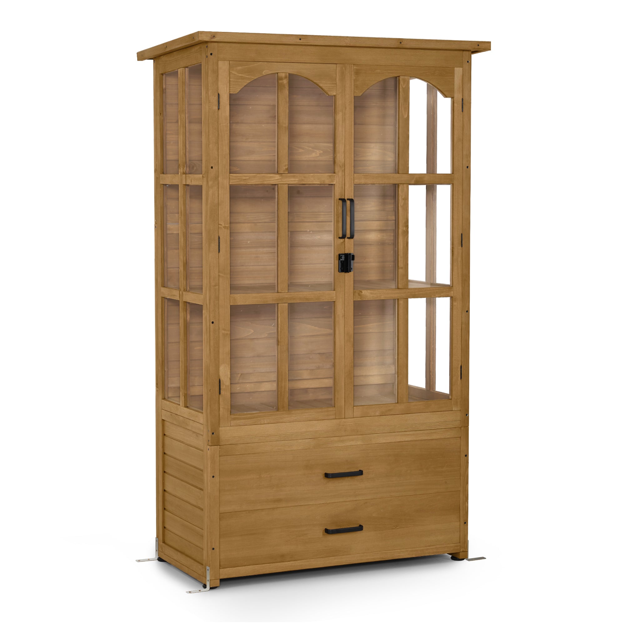 MCombo  Casetta da giardino in legno, resistente alle intemperie, per attrezzi, ripostiglio esterno, ideale per balcone, patio, con 2 ripiani mobili, 58×107×180 cm, 1155 (Naturale)