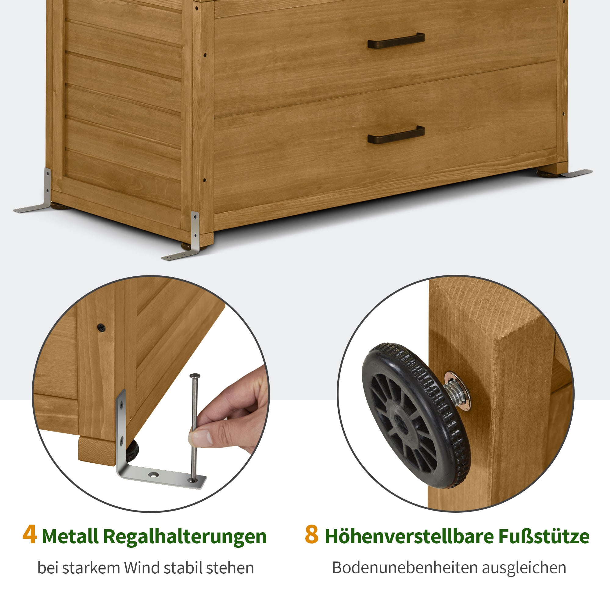 MCombo  Casetta da giardino in legno, resistente alle intemperie, per attrezzi, ripostiglio esterno, ideale per balcone, patio, con 2 ripiani mobili, 58×107×180 cm, 1155 (Naturale)